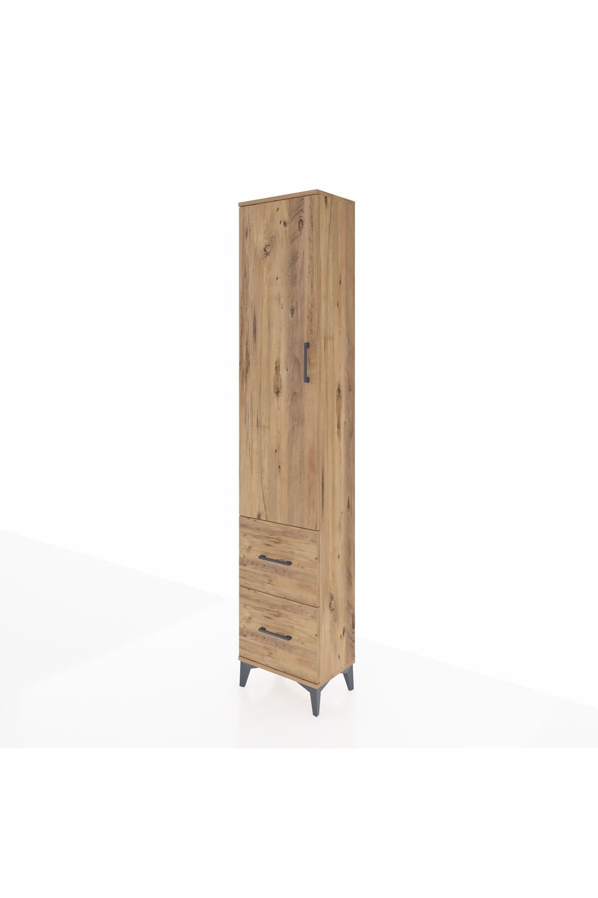 Arges Dolap 4 Raflı 2 Çekmeceli Tek Kapaklı 44x30x221 Çam-Çam