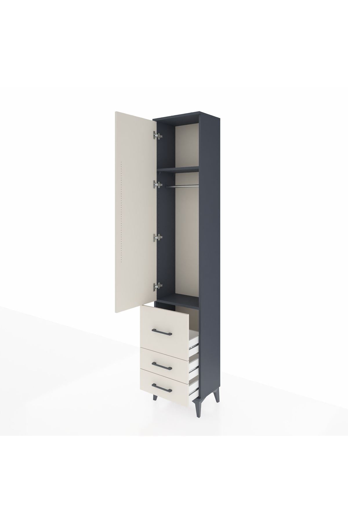 Arges Dolap 2 Raflı 3 Çekmeceli Tek Askılı 44x30x221 Antrasit-Aytaşı