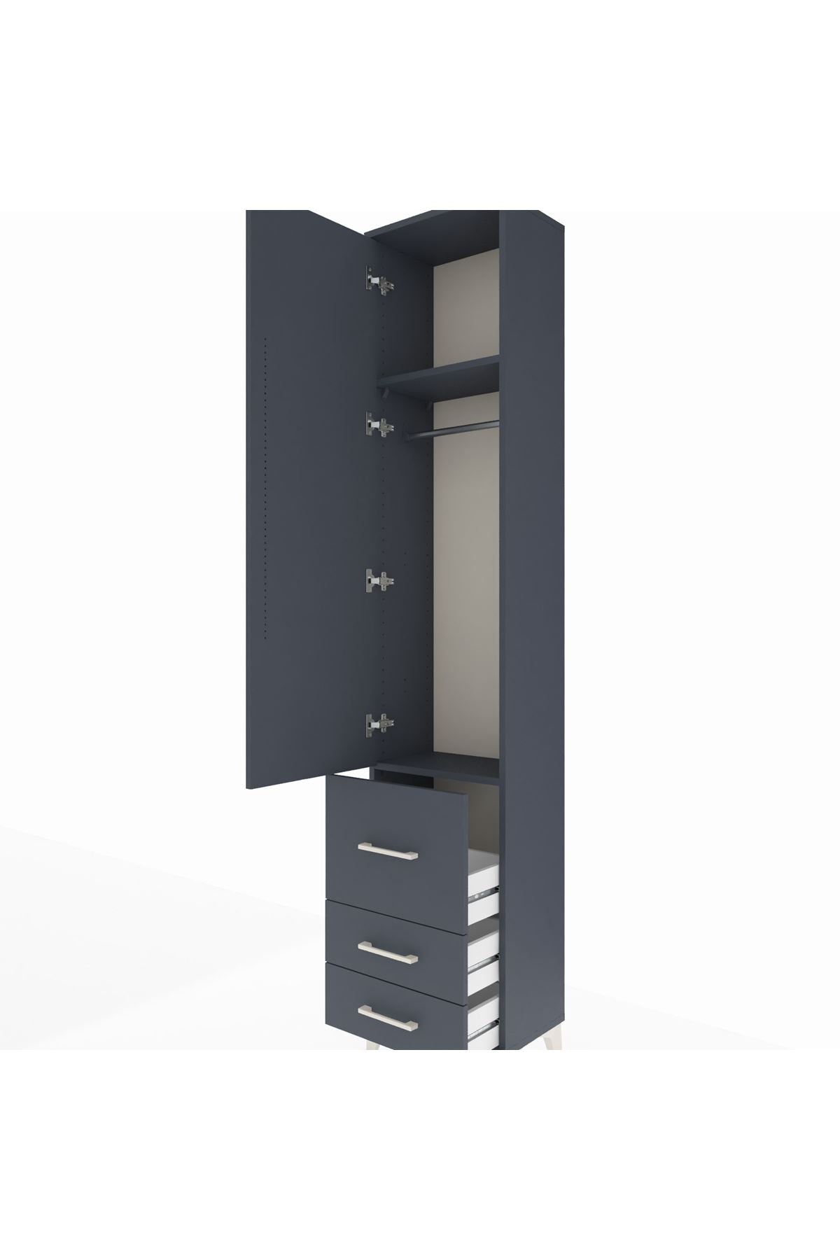 Arges Dolap 2 Raflı 3 Çekmeceli Tek Askılı 44x30x221 Antrasit-Antrasit