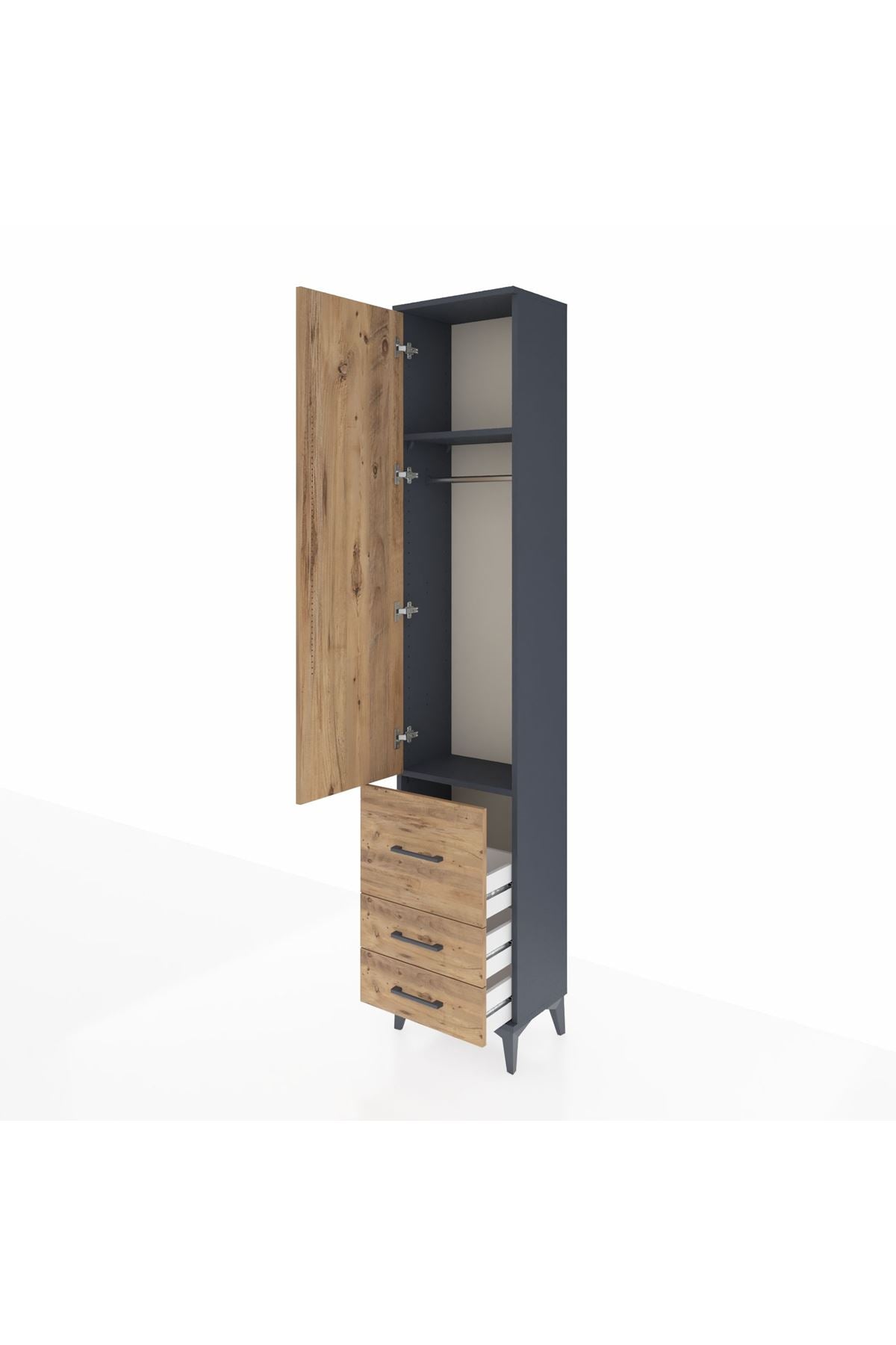 Arges Dolap 2 Raflı 3 Çekmeceli Tek Askılı 44x30x221 Antrasit-Çam