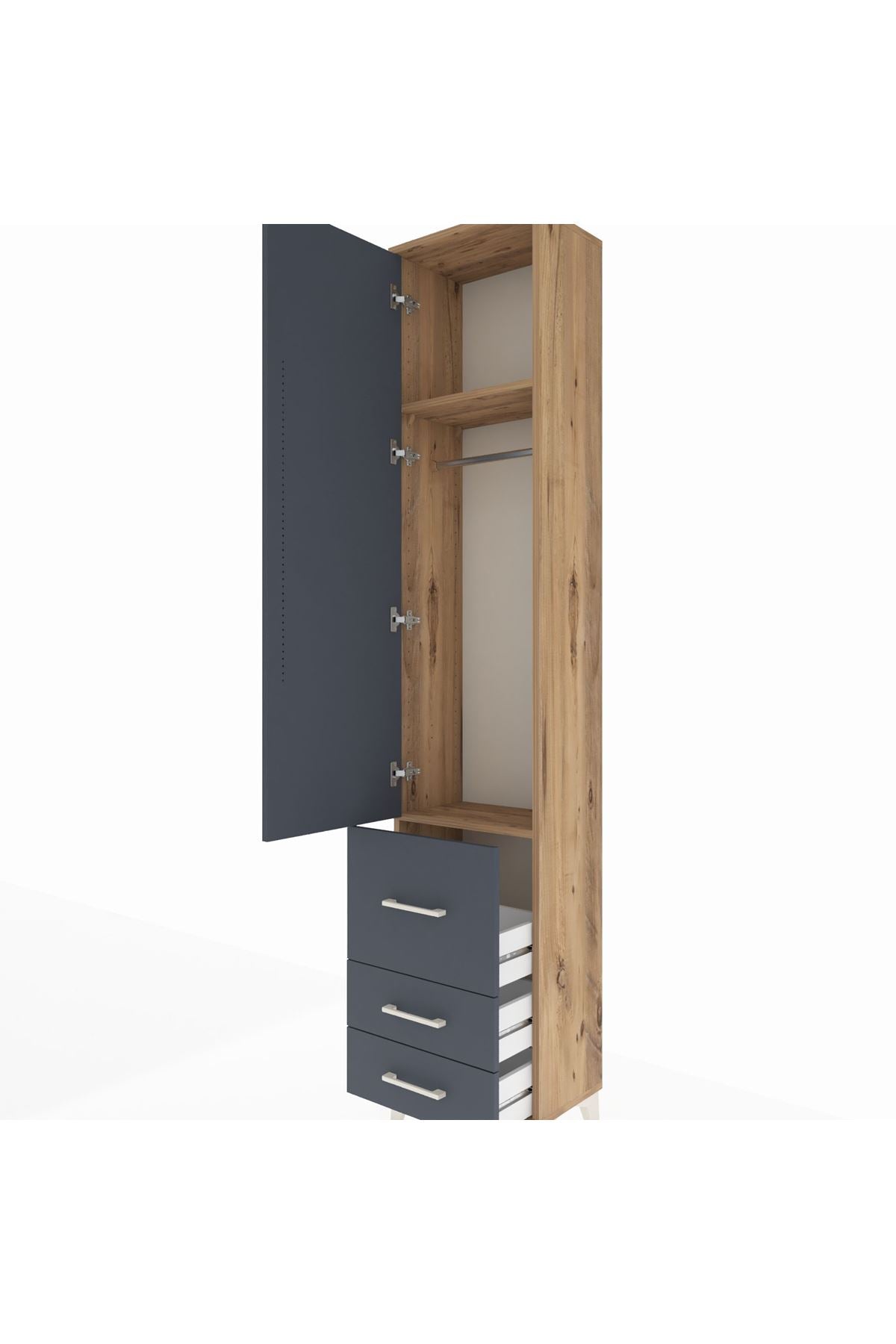 Arges Dolap 2 Raflı 3 Çekmeceli Tek Askılı 44x30x221 Çam-Antrasit