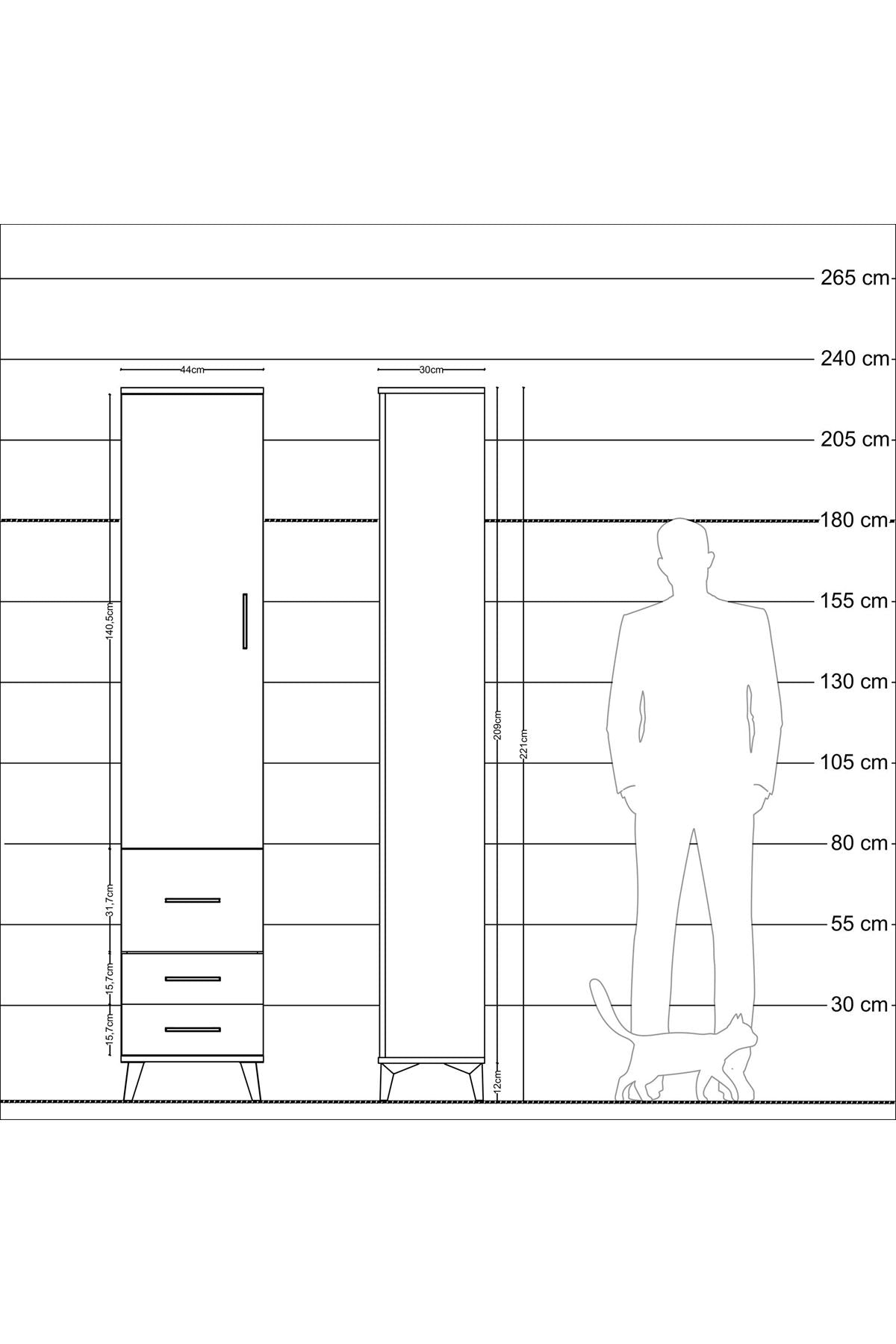 Arges Dolap 2 Raflı 3 Çekmeceli Tek Askılı 44x30x221 Çam-Antrasit