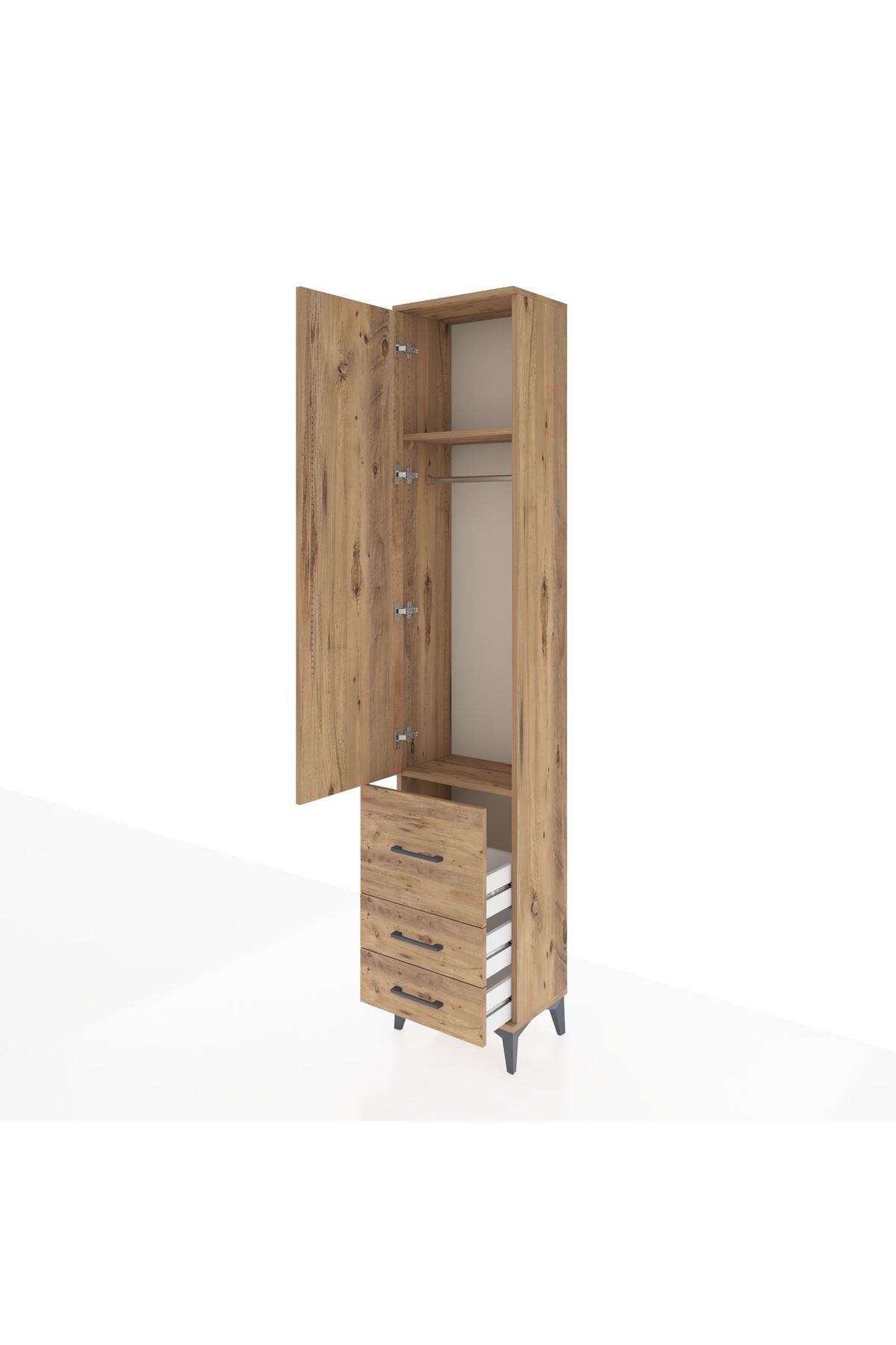 Arges Dolap 2 Raflı 3 Çekmeceli Tek Askılı 44x30x221 Çam-Çam