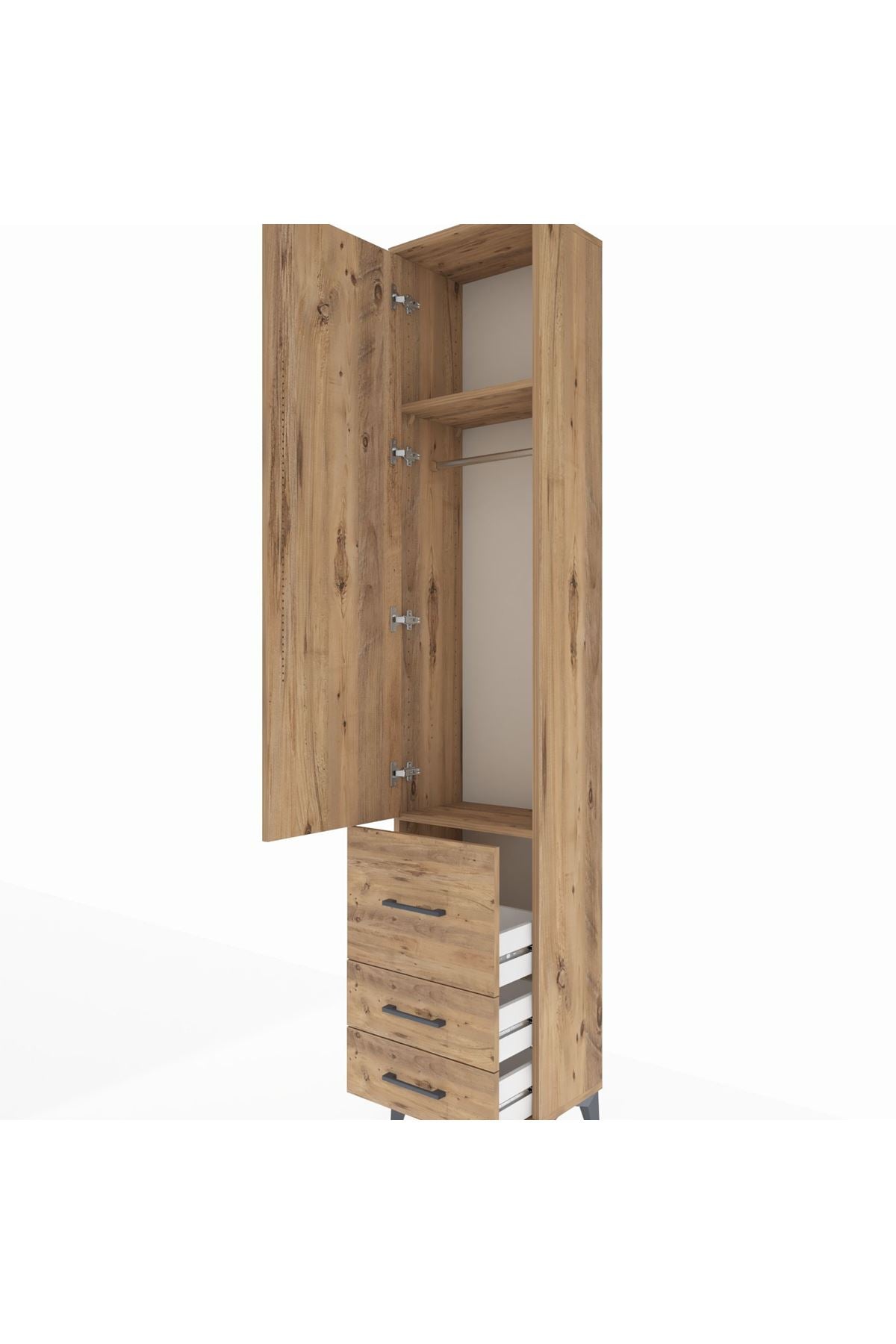 Arges Dolap 2 Raflı 3 Çekmeceli Tek Askılı 44x30x221 Çam-Çam