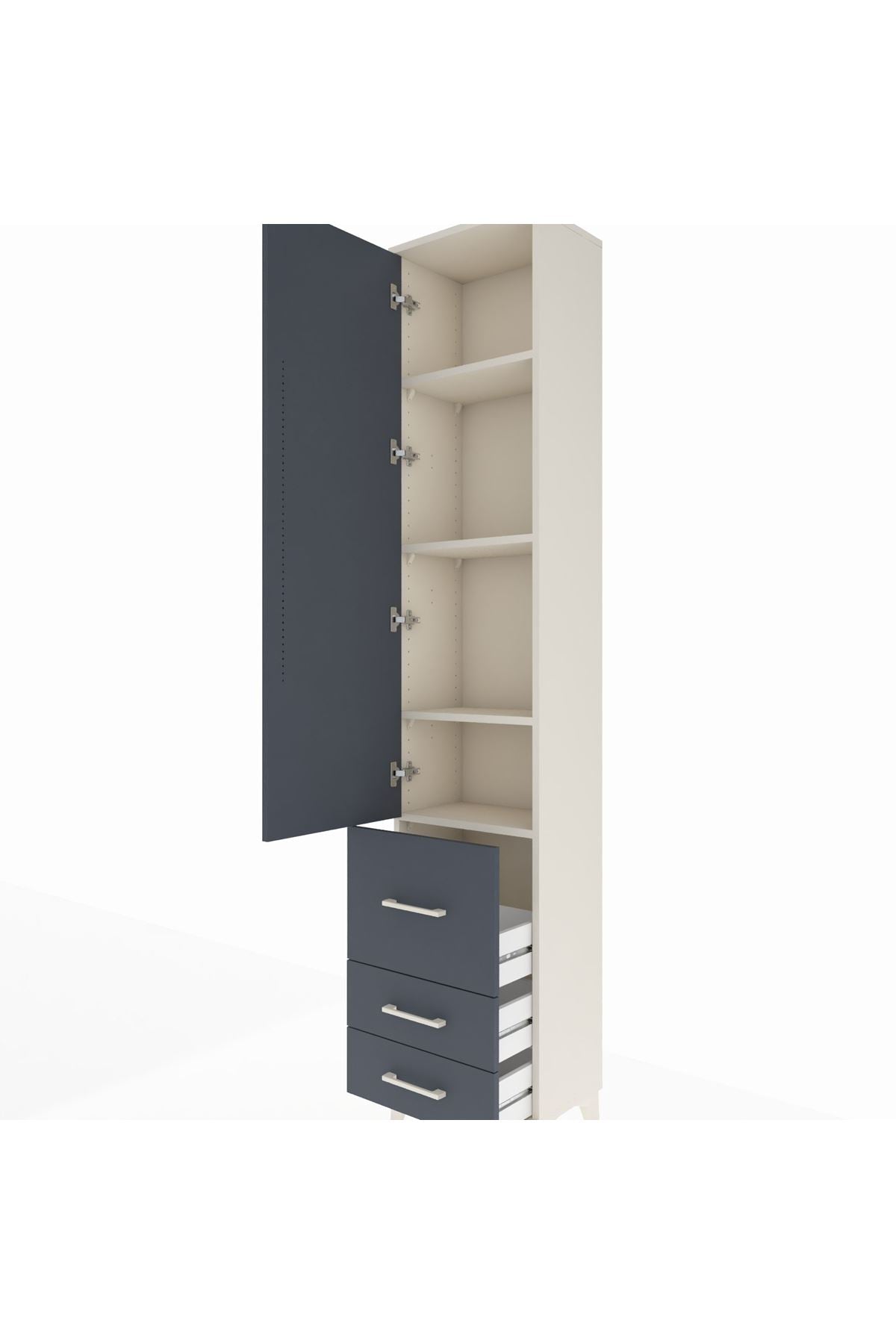 Arges Dolap 4 Raflı 3 Çekmeceli Tek Kapaklı 44x30x221 Aytaşı-Antrasit