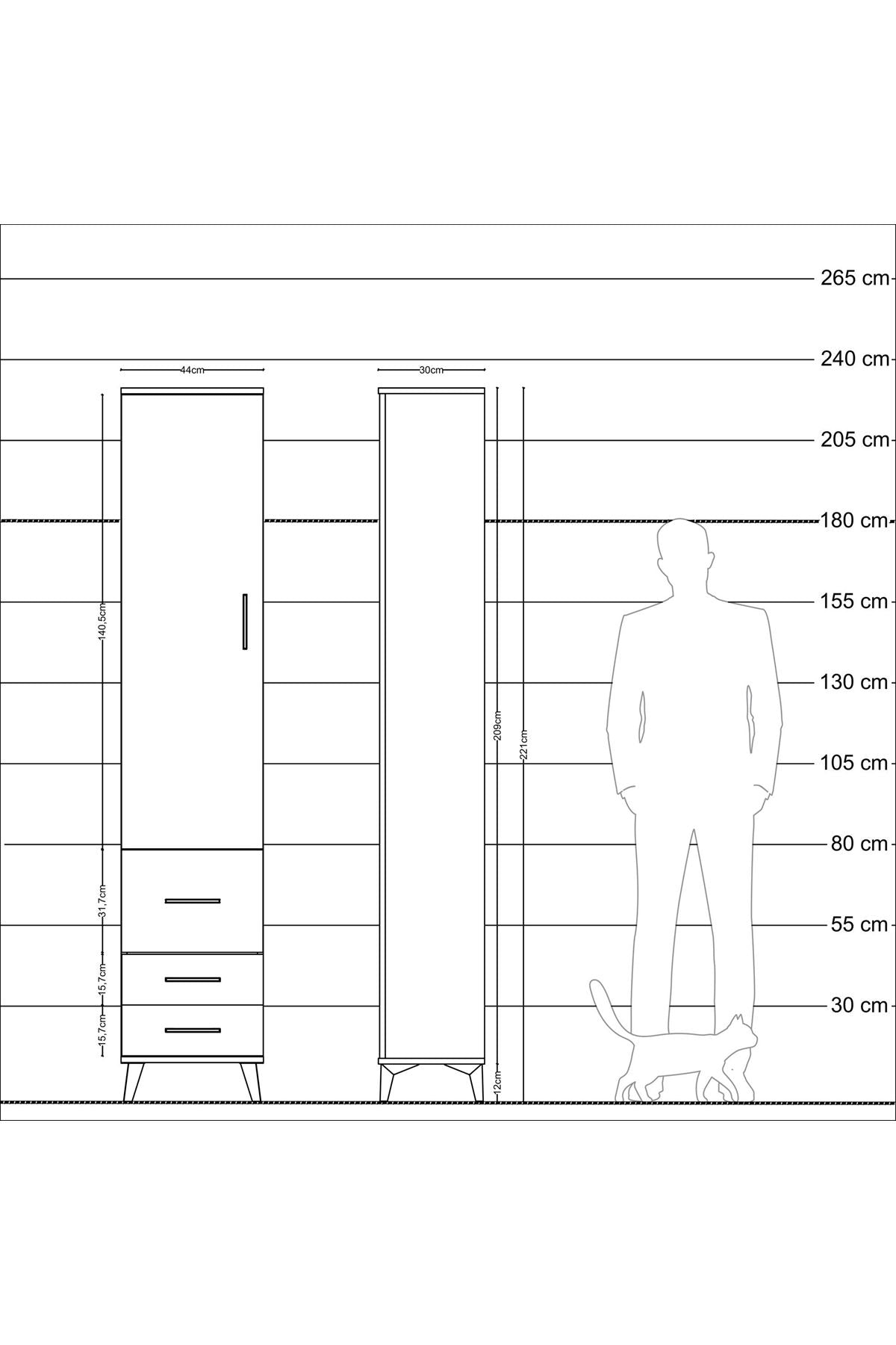 Arges Dolap 4 Raflı 3 Çekmeceli Tek Kapaklı 44x30x221 Aytaşı-Antrasit