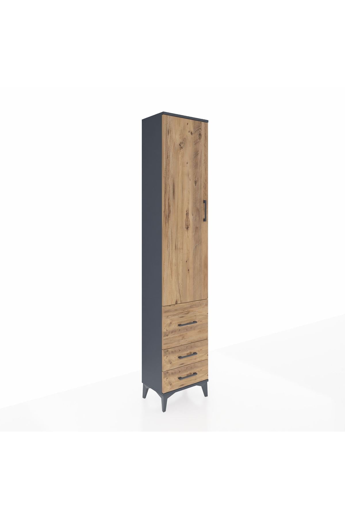 Arges Dolap 4 Raflı 3 Çekmeceli Tek Kapaklı 44x30x221 Antrasit-Çam