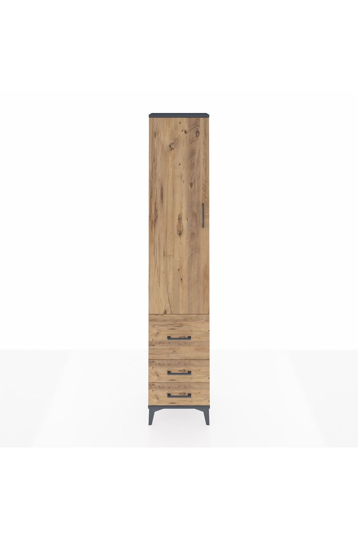 Arges Dolap 4 Raflı 3 Çekmeceli Tek Kapaklı 44x30x221 Antrasit-Çam