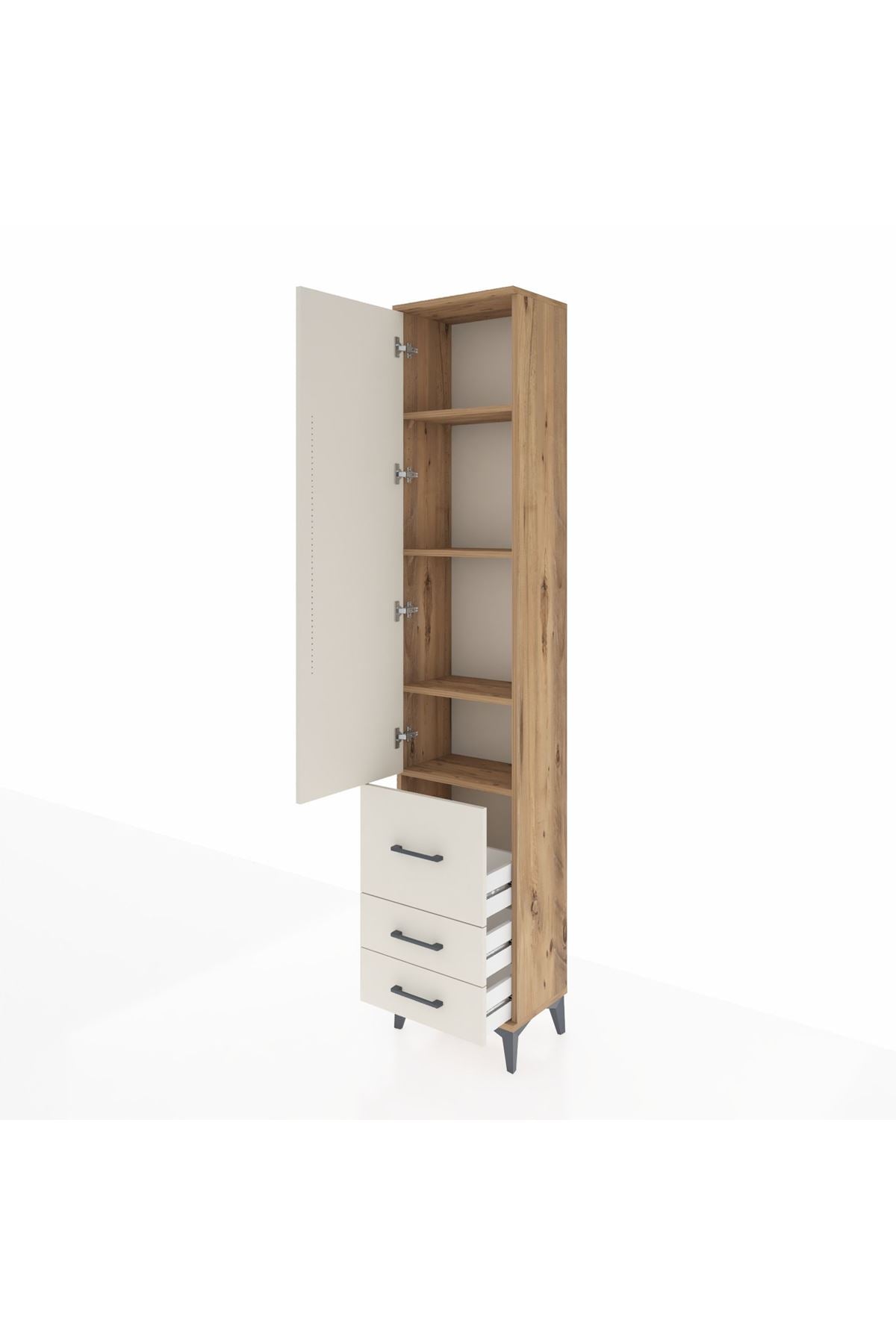 Arges Dolap 4 Raflı 3 Çekmeceli Tek Kapaklı 44x30x221 Çam-Aytaşı