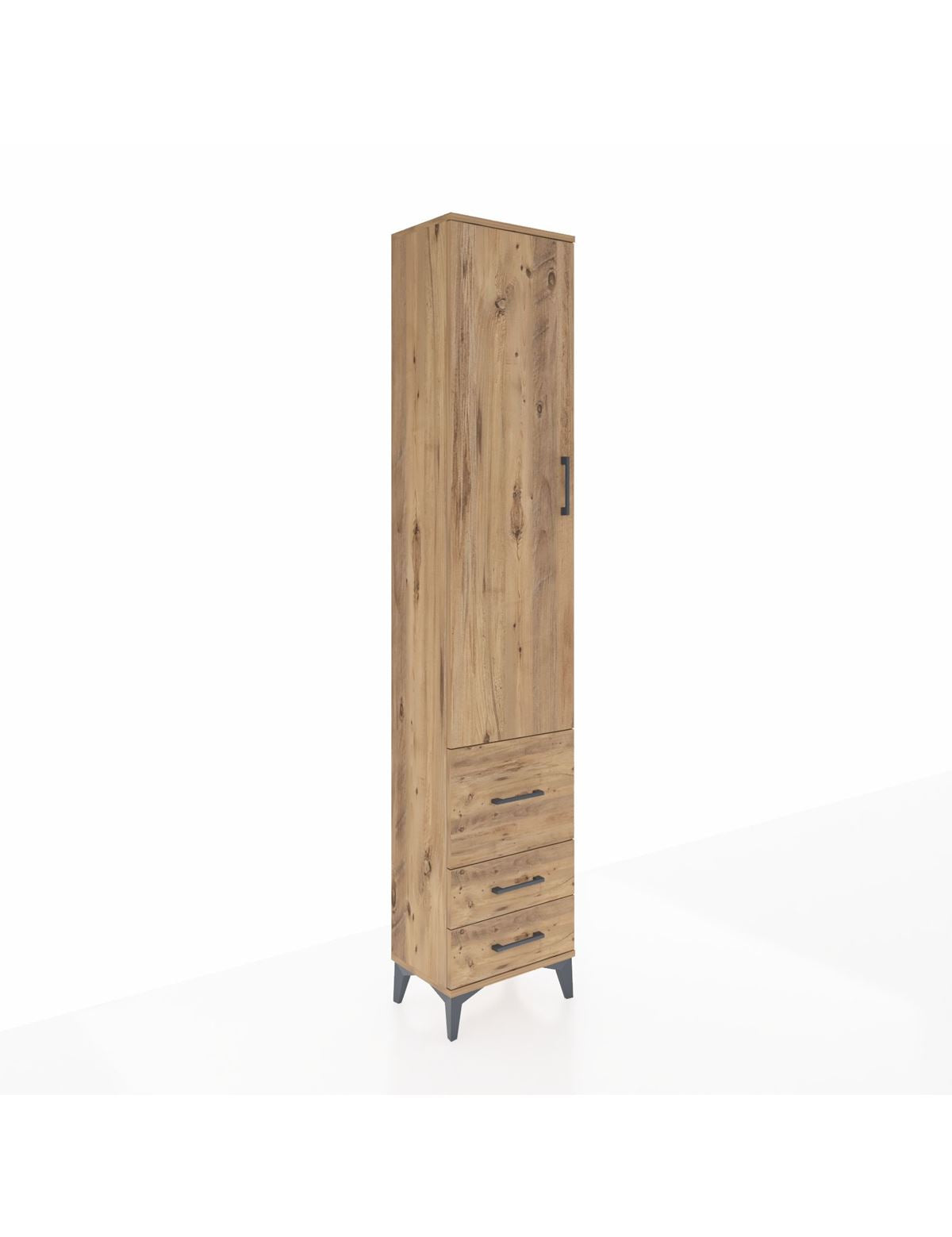 Arges Dolap 4 Raflı 3 Çekmeceli Tek Kapaklı 44x30x221 Çam-Çam