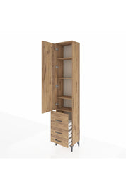 Arges Dolap 4 Raflı 3 Çekmeceli Tek Kapaklı 44x30x221 Çam-Çam