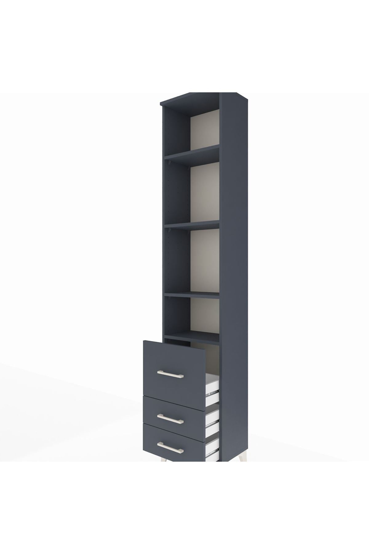 Arges Dolap 4 Raflı 3 Çekmeceli 44x30x221 Antrasit-Antrasit