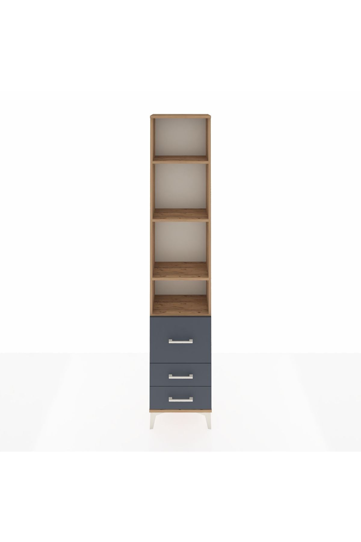 Arges Dolap 4 Raflı 3 Çekmeceli 44x30x221 Çam-Antrasit