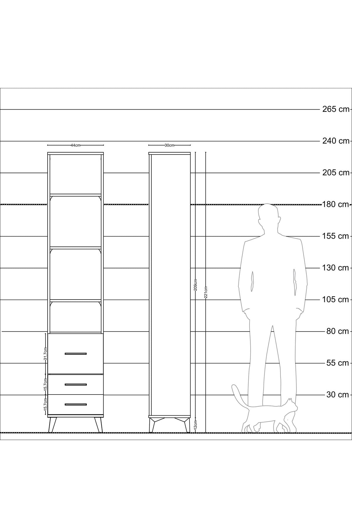 Arges Dolap 4 Raflı 3 Çekmeceli 44x30x221 Çam-Antrasit