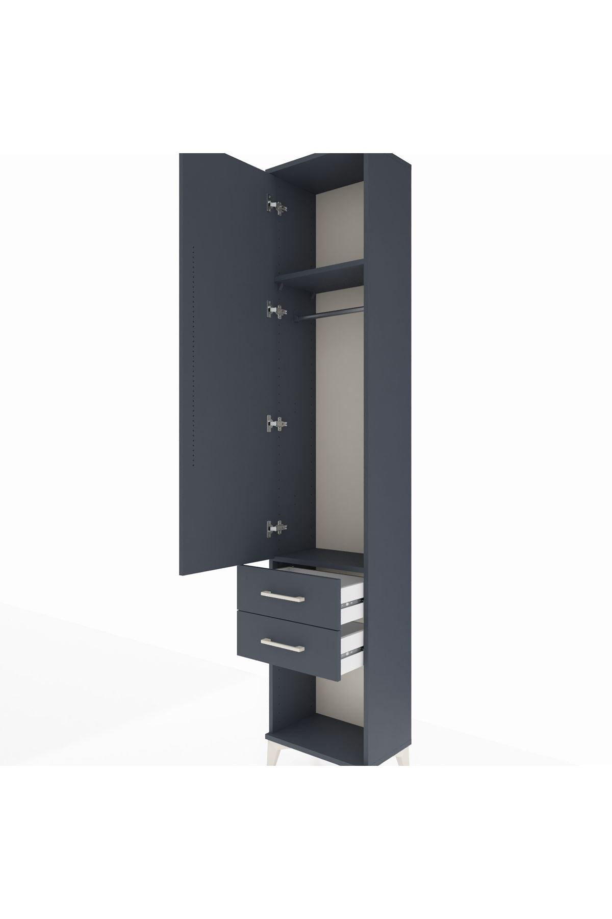 Arges Dolap 2 Raflı 2 Çekmeceli Tek Askılı 44x30x221 Antrasit-Antrasit