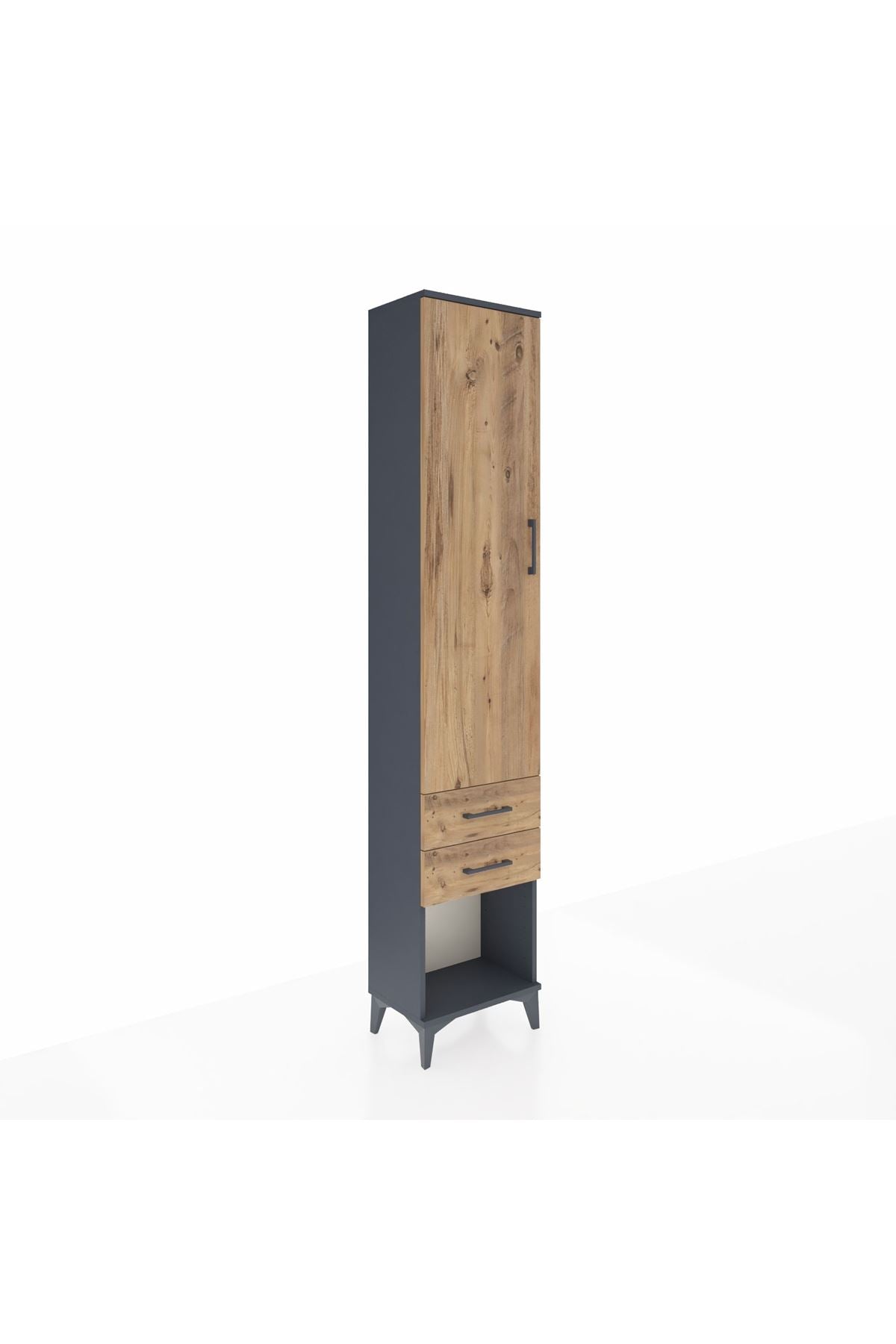 Arges Dolap 2 Raflı 2 Çekmeceli Tek Askılı 44x30x221 Antrasit-Çam