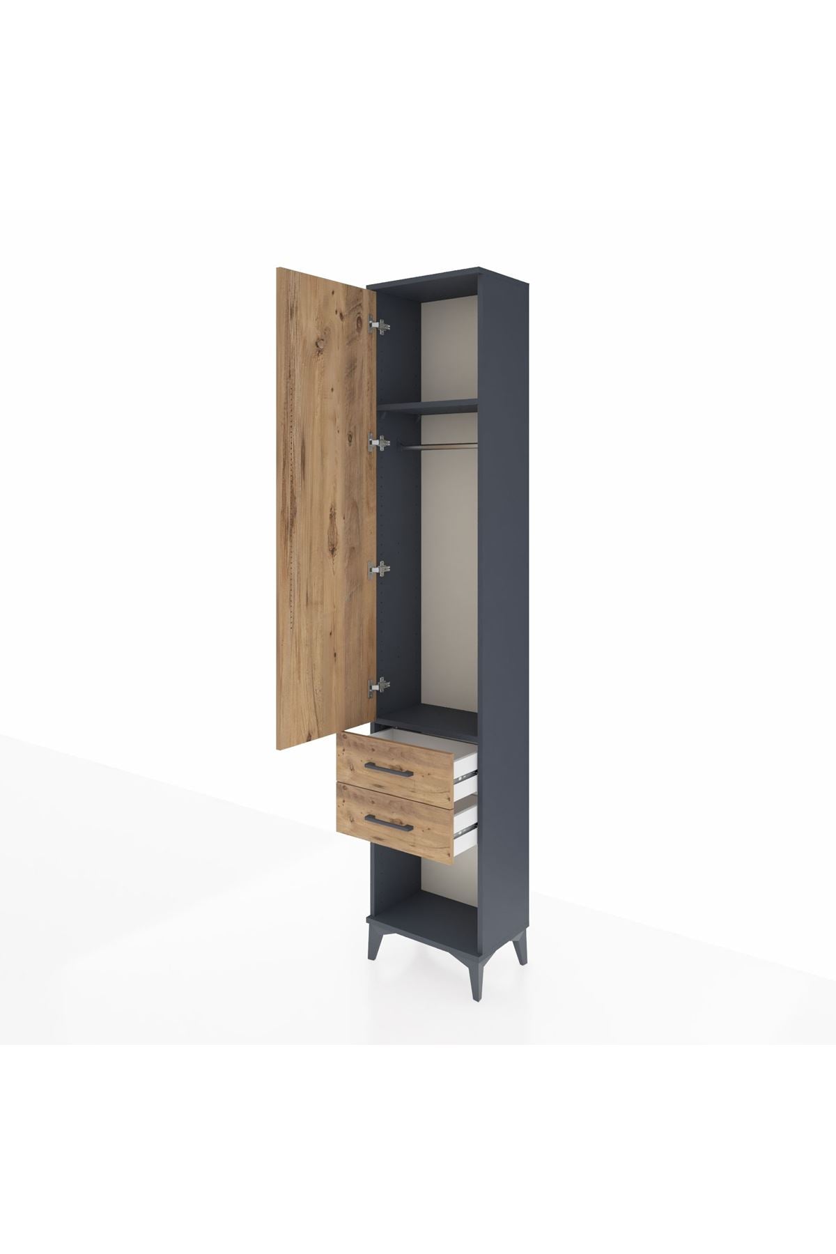 Arges Dolap 2 Raflı 2 Çekmeceli Tek Askılı 44x30x221 Antrasit-Çam