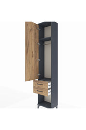 Arges Dolap 2 Raflı 2 Çekmeceli Tek Askılı 44x30x221 Antrasit-Çam