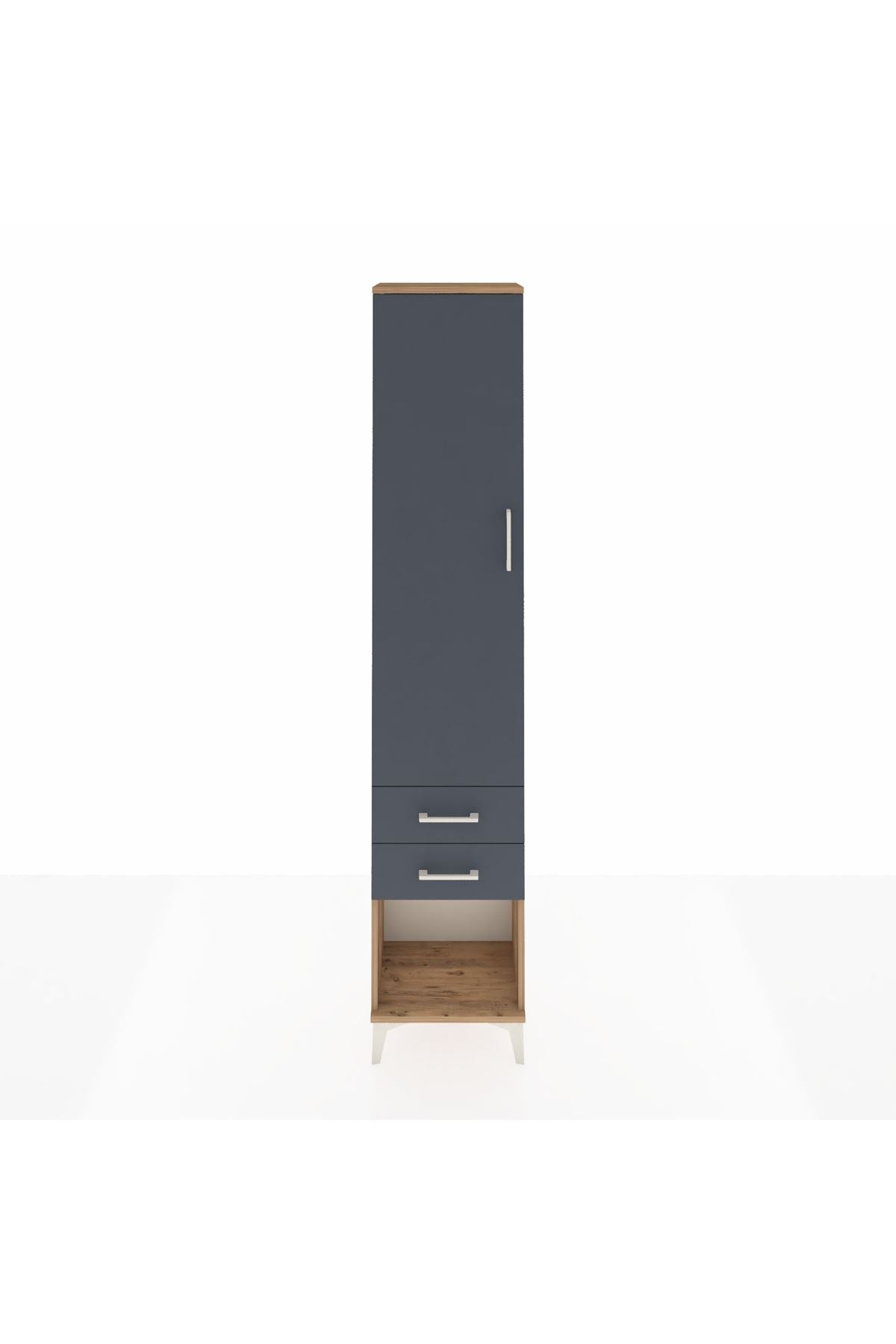 Arges Dolap 2 Raflı 2 Çekmeceli Tek Askılı 44x30x221 Çam-Antrasit