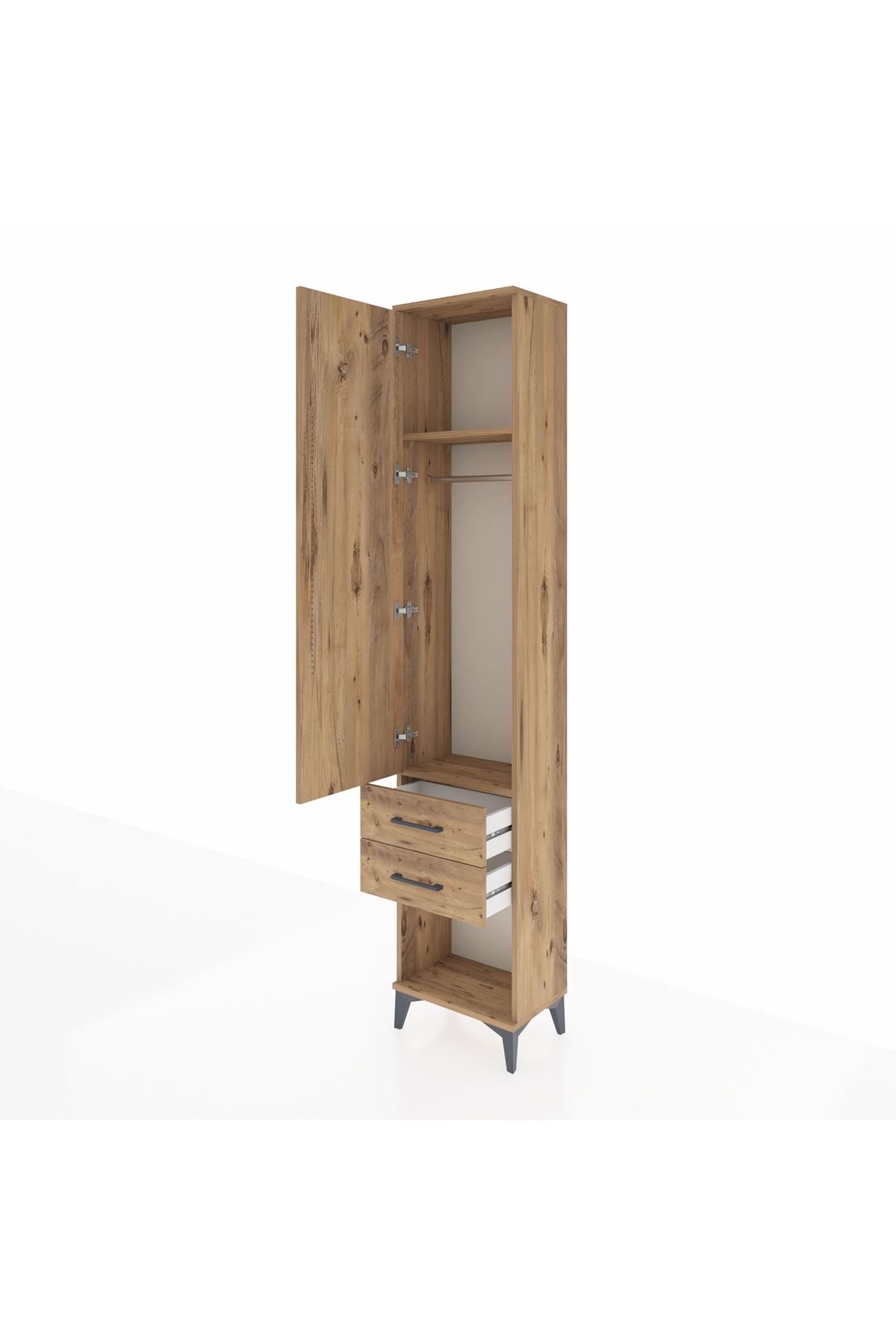 Arges Dolap 2 Raflı 2 Çekmeceli Tek Askılı 44x30x221 Çam-Çam