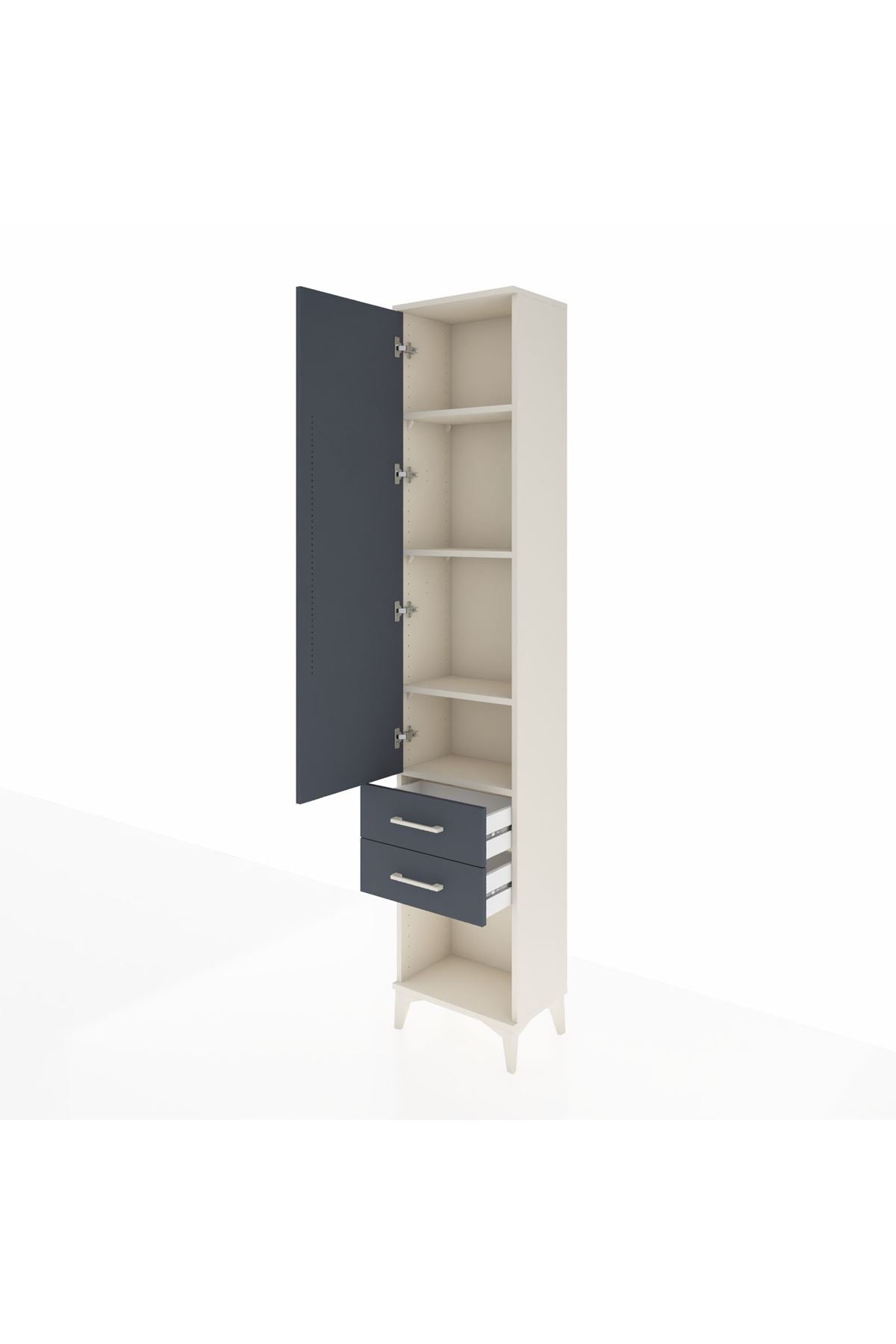 Arges Dolap 4 Raflı 2 Çekmeceli Tek Kapaklı 44x30x221 Aytaşı-Antrasit