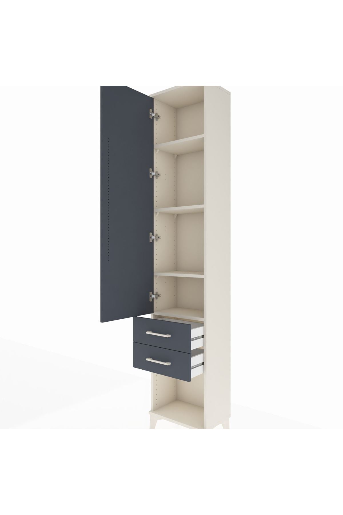 Arges Dolap 4 Raflı 2 Çekmeceli Tek Kapaklı 44x30x221 Aytaşı-Antrasit