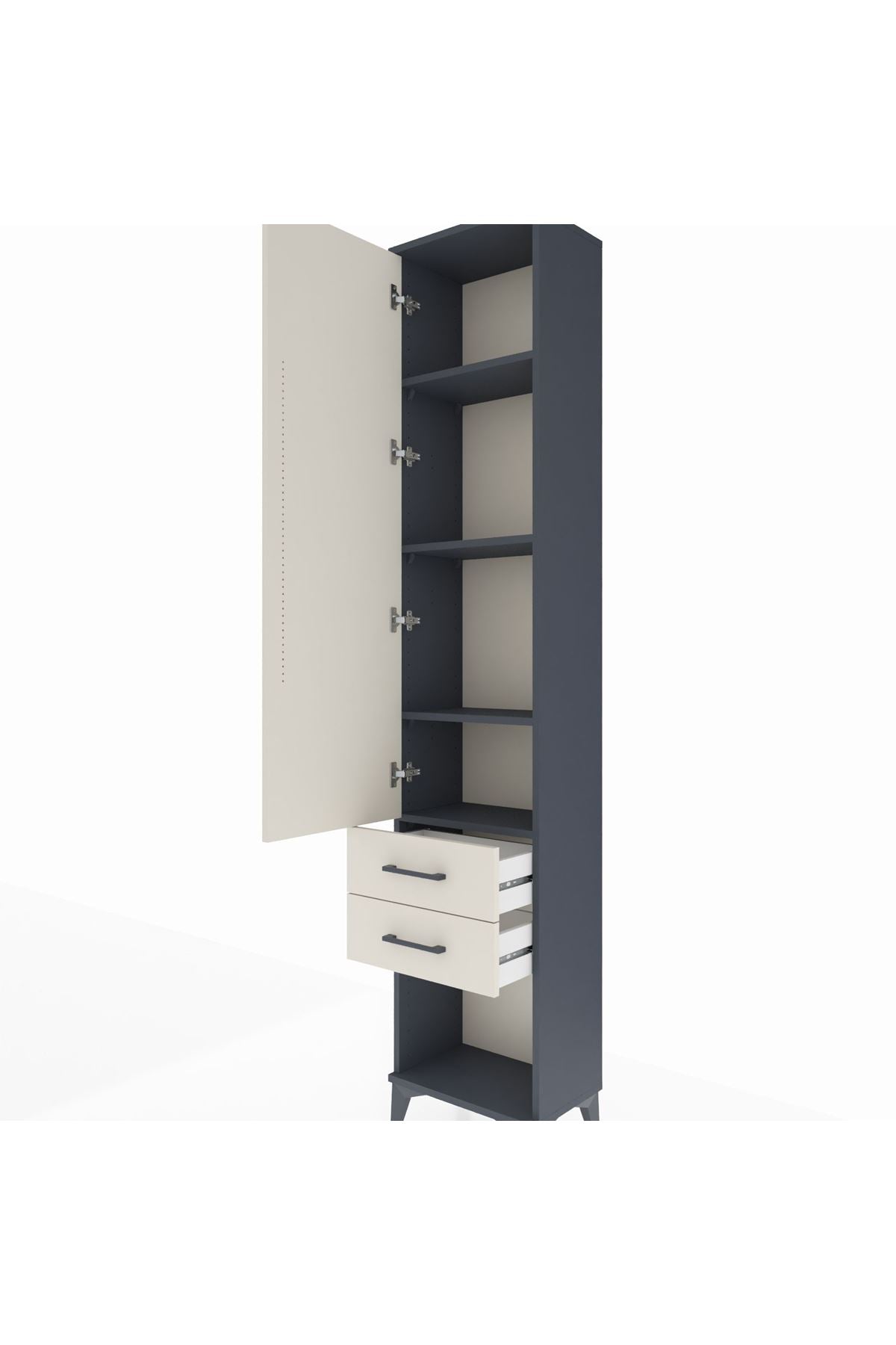 Arges Dolap 4 Raflı 2 Çekmeceli Tek Kapaklı 44x30x221 Antrasit-Aytaşı