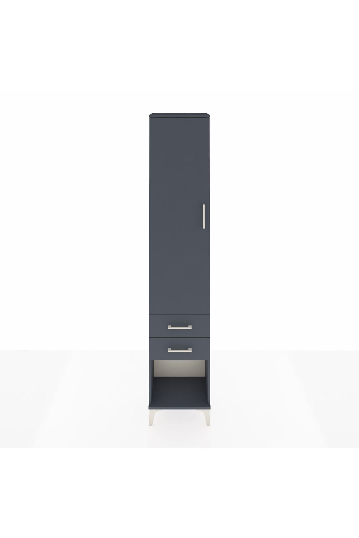 Arges Dolap 4 Raflı 2 Çekmeceli Tek Kapaklı 44x30x221 Antrasit-Antrasit