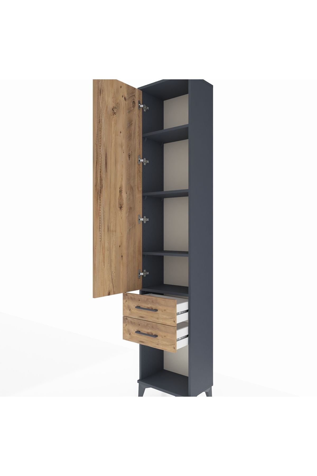 Arges Dolap 4 Raflı 2 Çekmeceli Tek Kapaklı 44x30x221 Antrasit-Çam