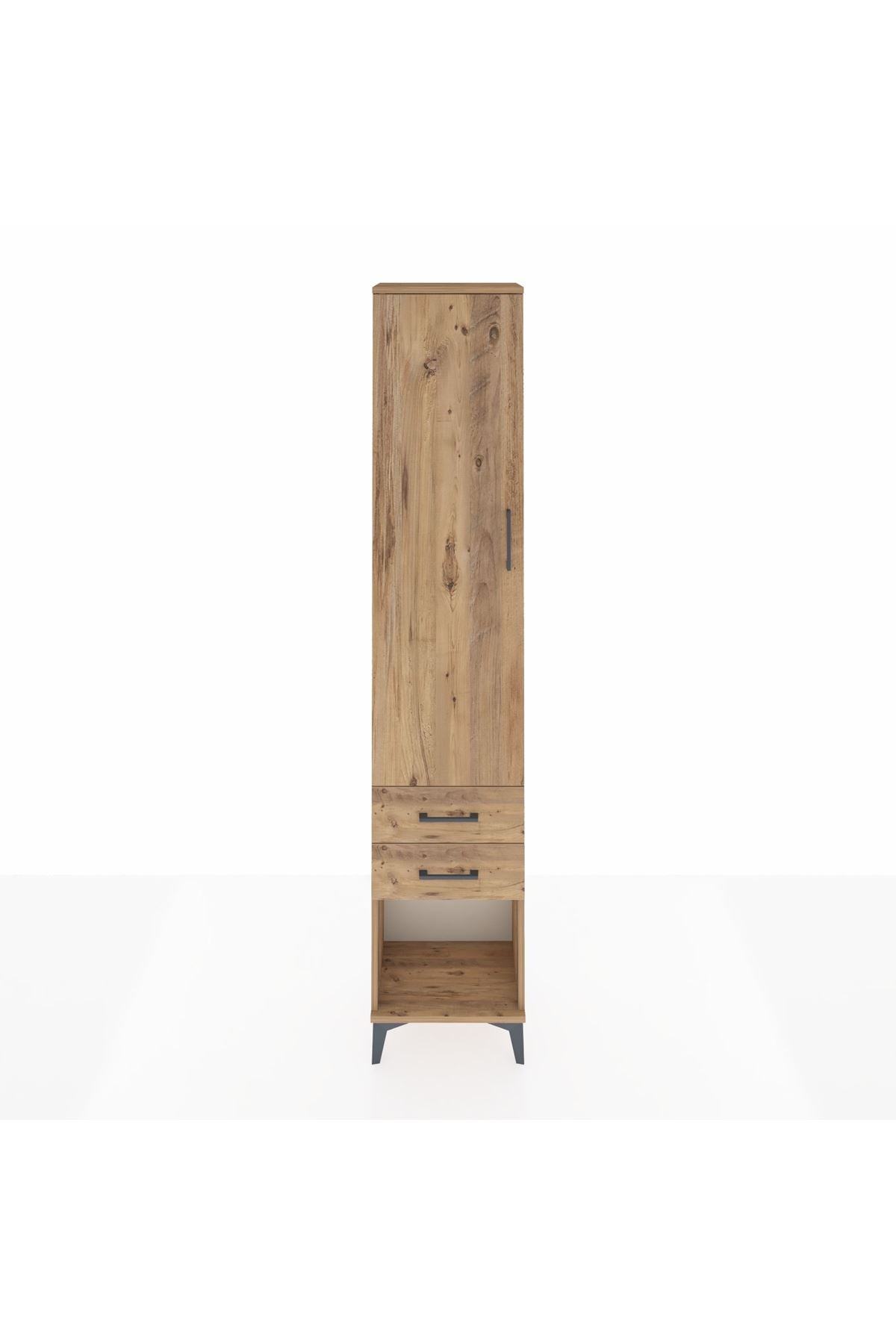 Arges Dolap 4 Raflı 2 Çekmeceli Tek Kapaklı 44x30x221 Çam-Çam