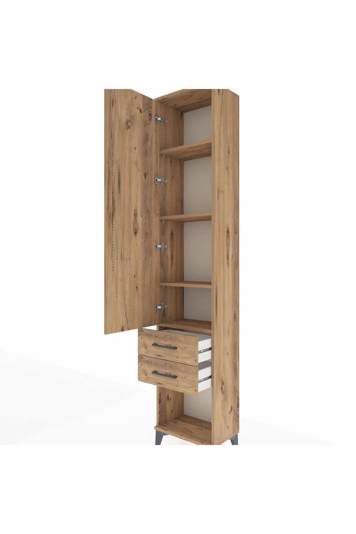 Arges Dolap 4 Raflı 2 Çekmeceli Tek Kapaklı 44x30x221 Çam-Çam