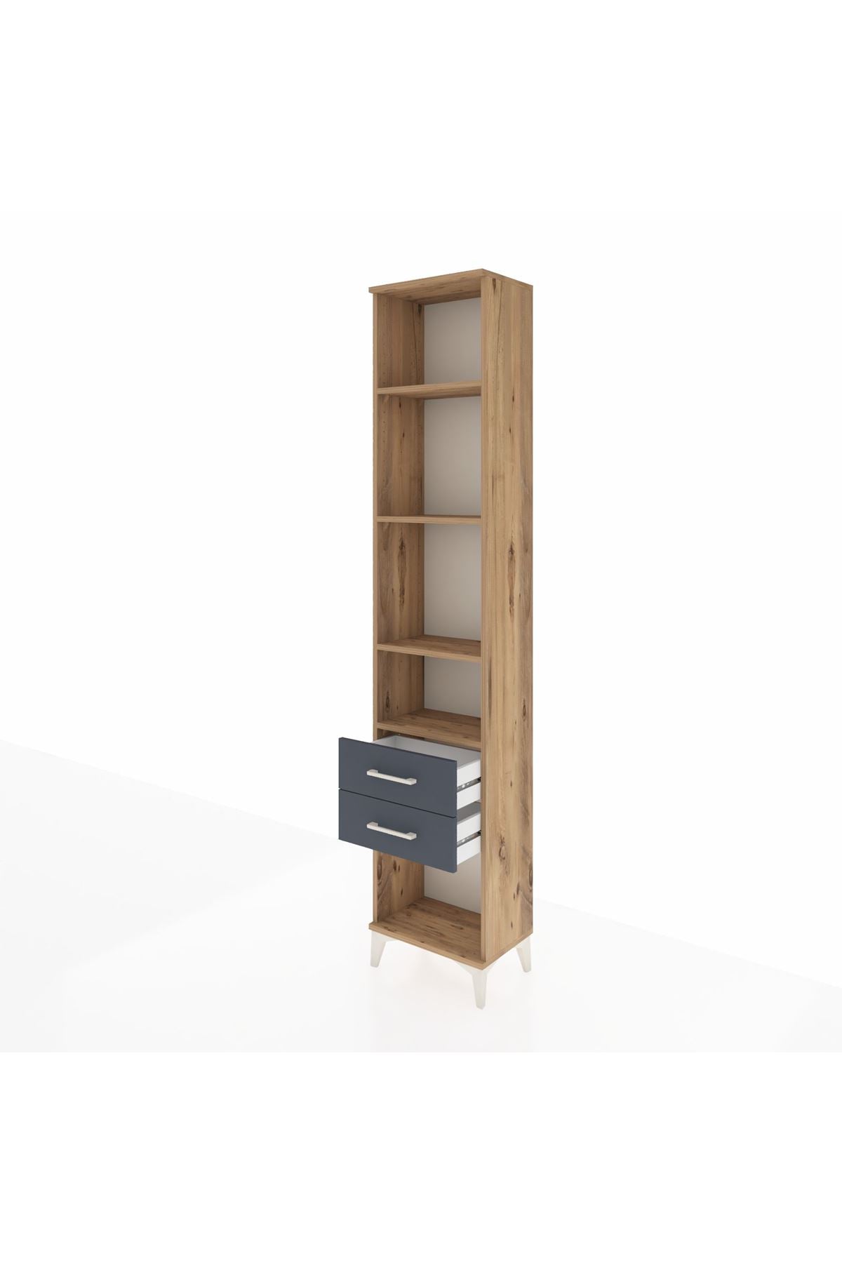 Arges Dolap 4 Raflı 2 Çekmeceli 44x30x221 Çam-Antrasit