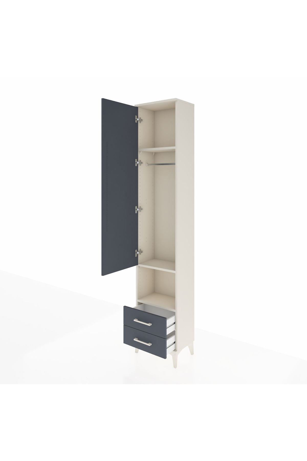 Arges Dolap 3 Raflı 2 Çekmeceli Tek Askılı 44x30x221 Aytaşı-Antrasit