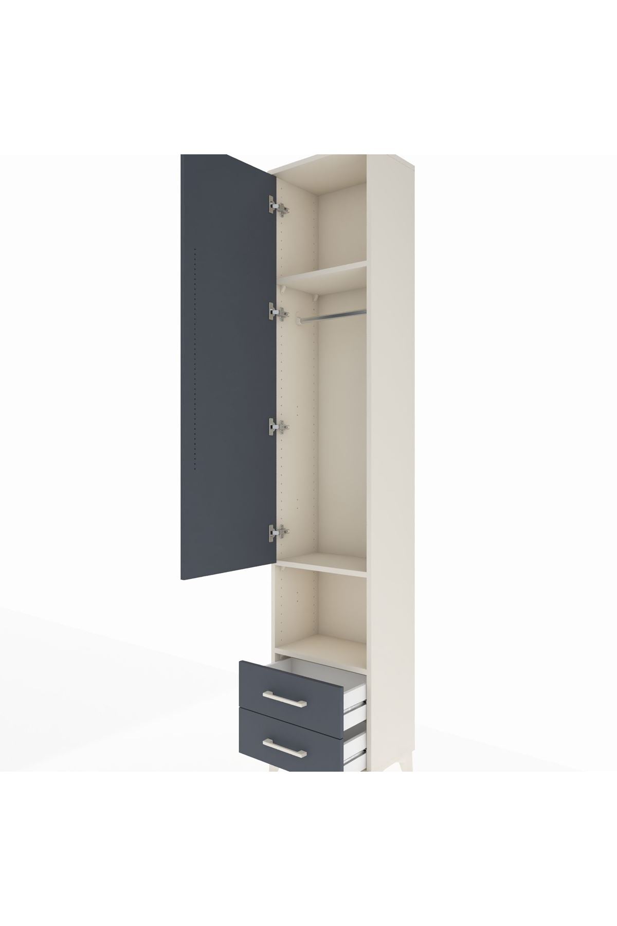 Arges Dolap 3 Raflı 2 Çekmeceli Tek Askılı 44x30x221 Aytaşı-Antrasit