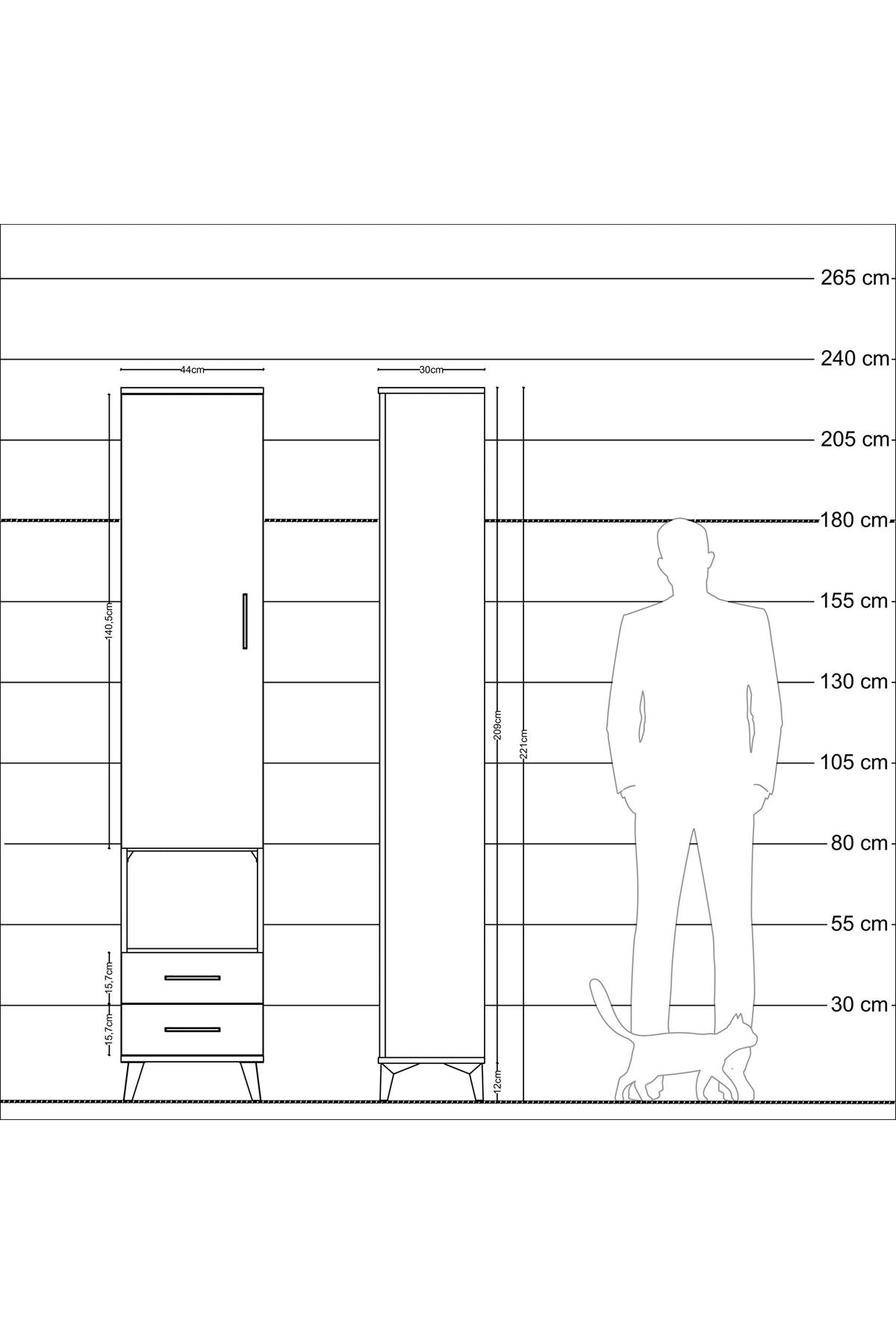 Arges Dolap 3 Raflı 2 Çekmeceli Tek Askılı 44x30x221 Antrasit-Aytaşı