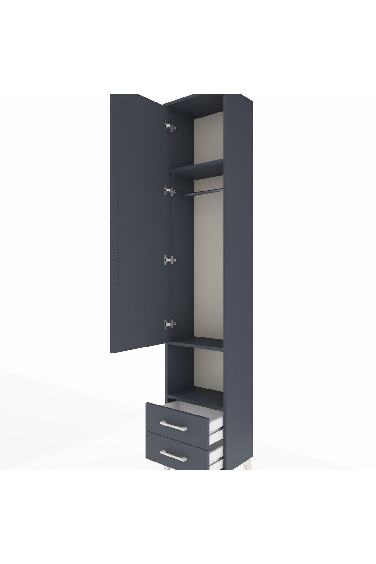 Arges Dolap 3 Raflı 2 Çekmeceli Tek Askılı 44x30x221 Antrasit-Antrasit