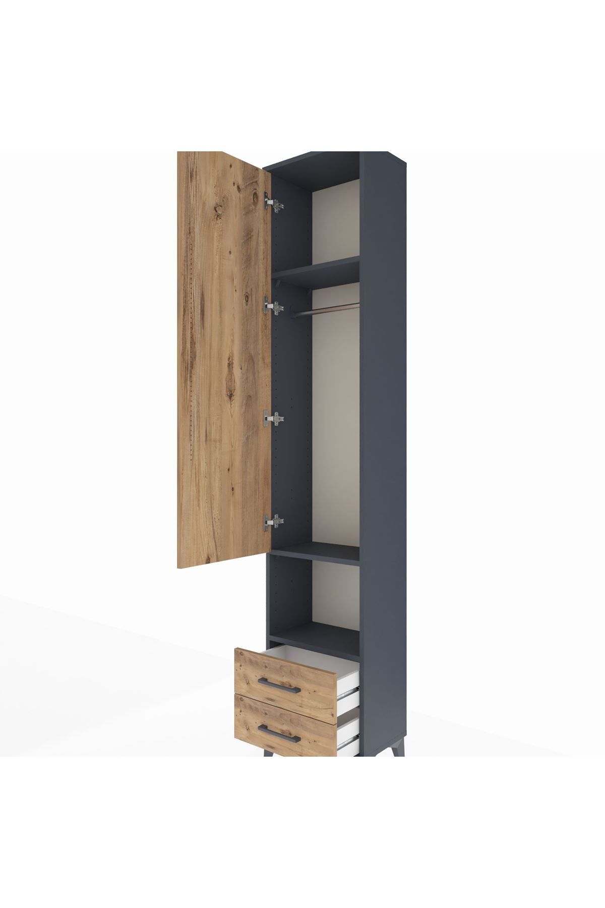 Arges Dolap 3 Raflı 2 Çekmeceli Tek Askılı 44x30x221 Antrasit-Çam