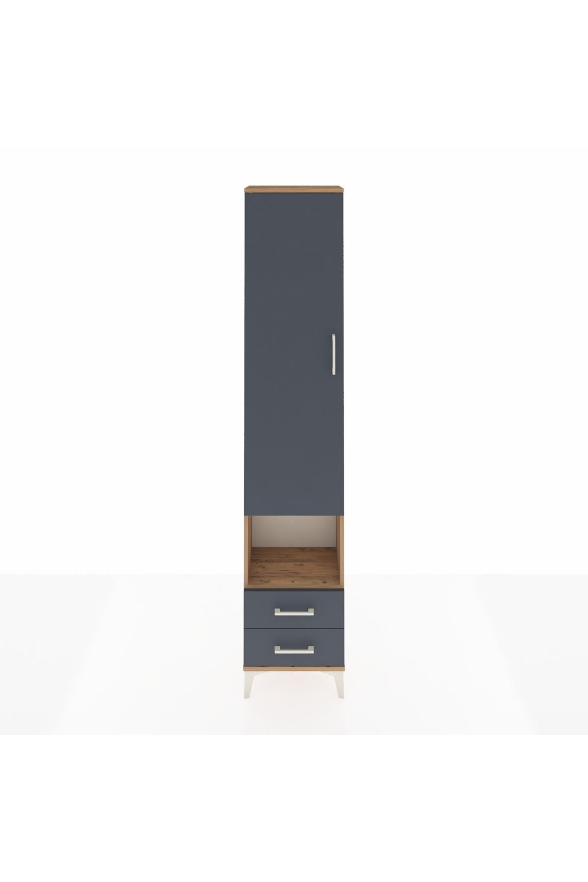 Arges Dolap 3 Raflı 2 Çekmeceli Tek Askılı 44x30x221 Çam-Antrasit