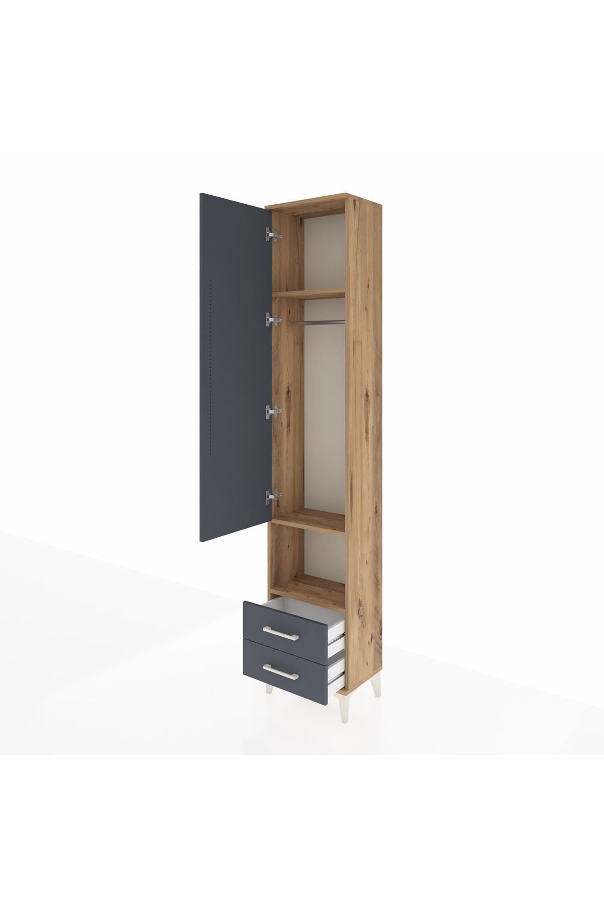 Arges Dolap 3 Raflı 2 Çekmeceli Tek Askılı 44x30x221 Çam-Antrasit