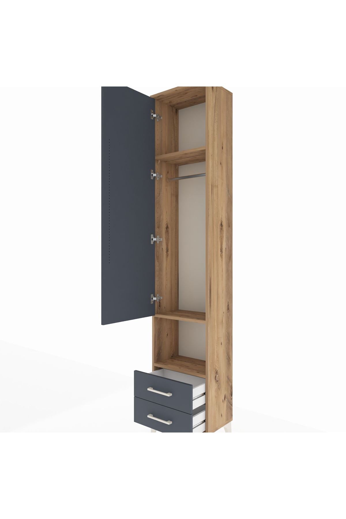 Arges Dolap 3 Raflı 2 Çekmeceli Tek Askılı 44x30x221 Çam-Antrasit