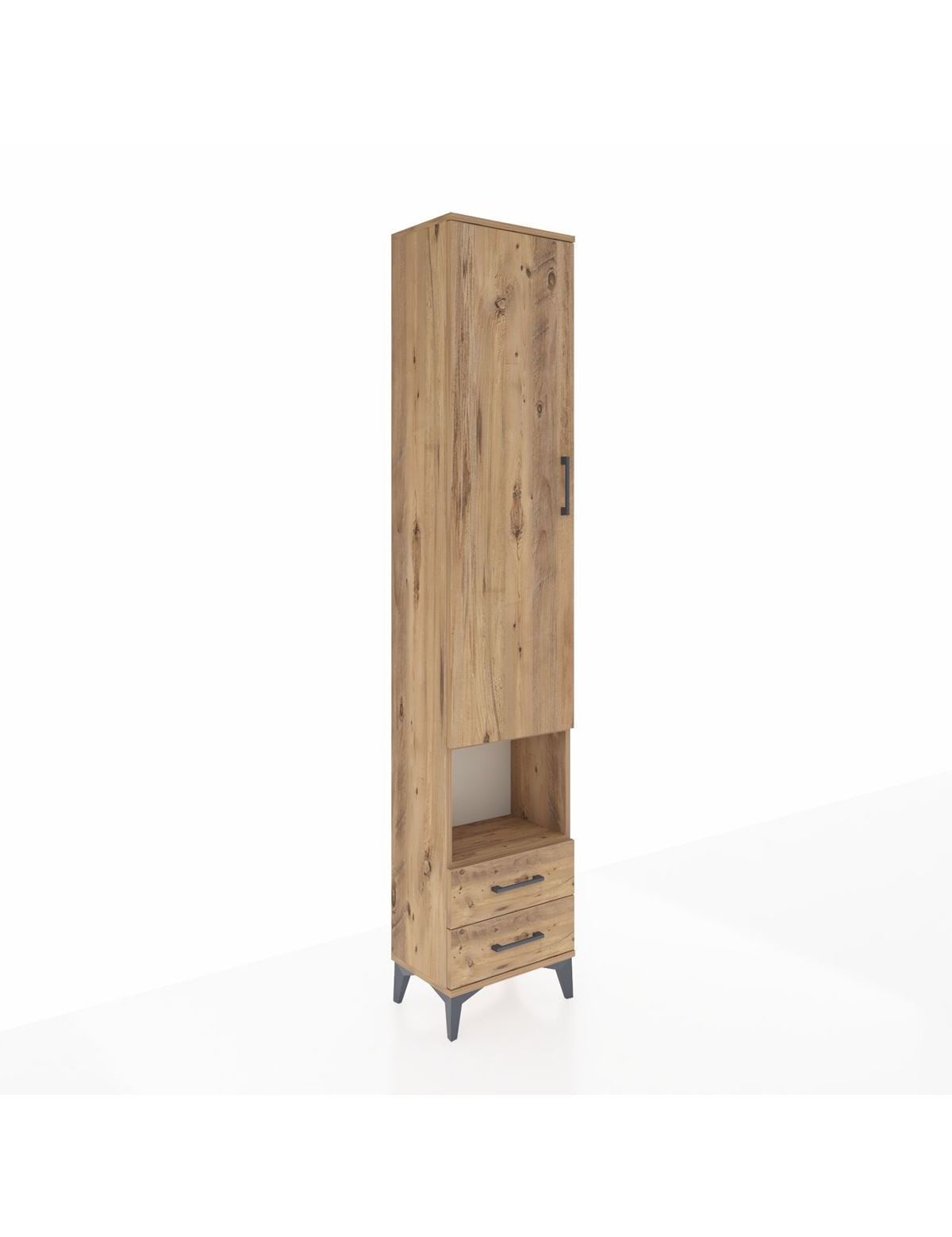 Arges Dolap 3 Raflı 2 Çekmeceli Tek Askılı 44x30x221 Çam-Çam