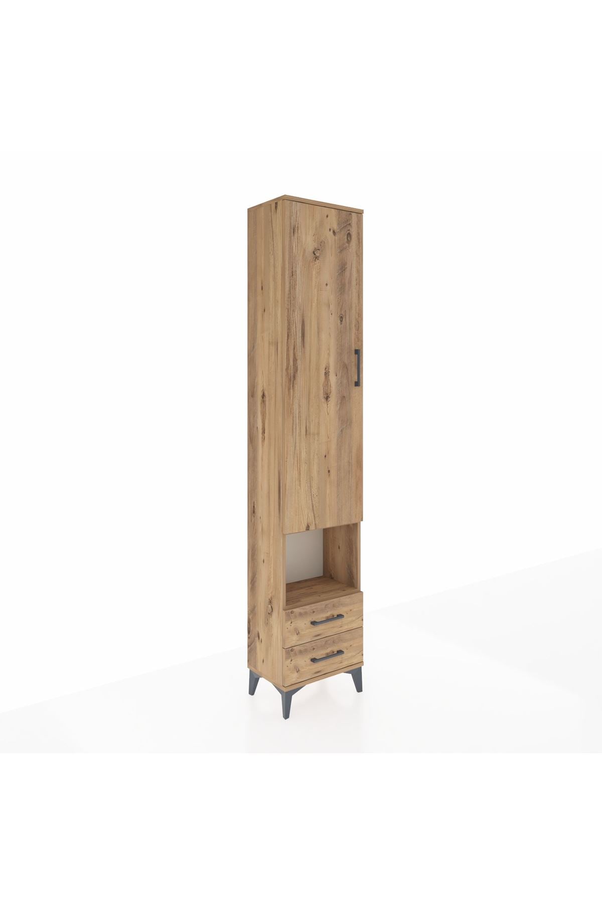 Arges Dolap 3 Raflı 2 Çekmeceli Tek Askılı 44x30x221 Çam-Çam