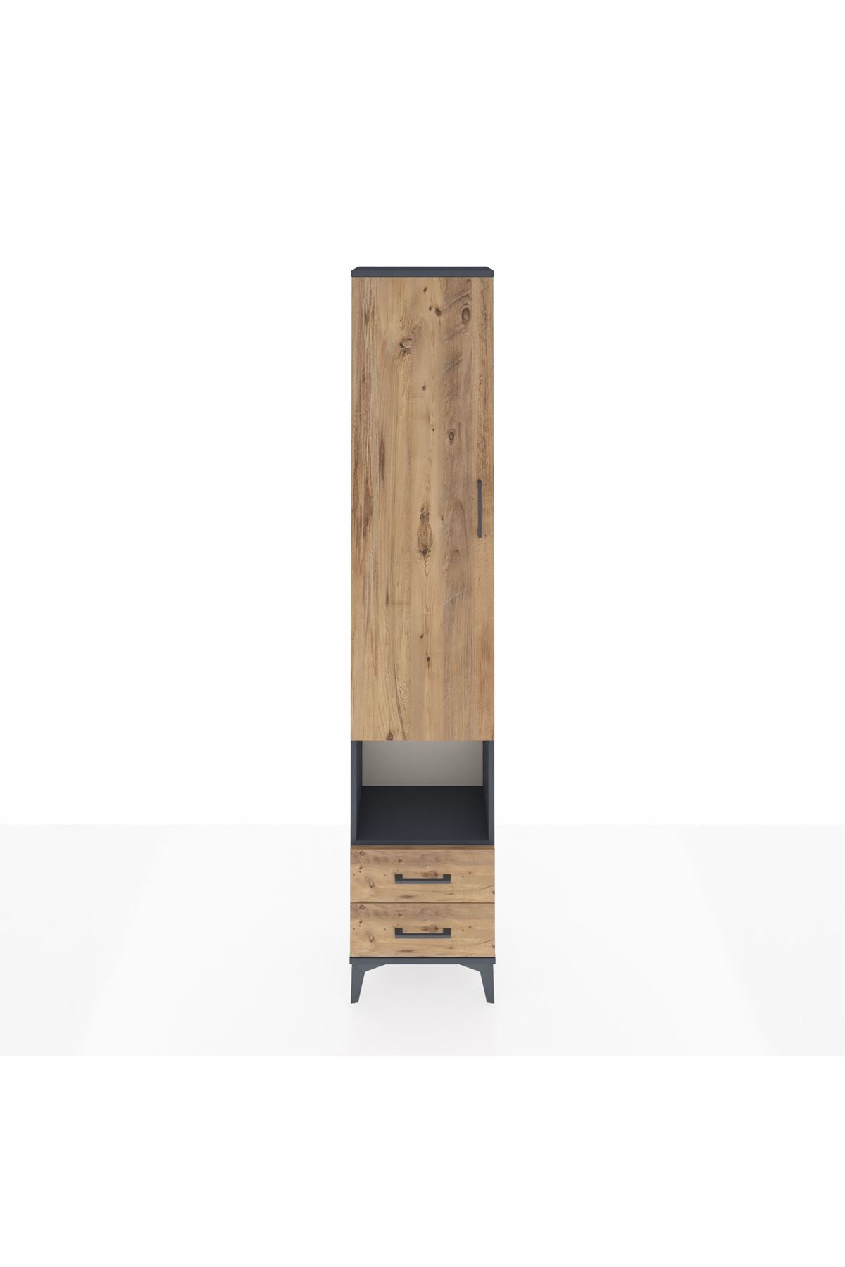 Arges Dolap 5 Raflı 2 Çekmeceli Tek Kapaklı 44x30x221 Antrasit-Çam