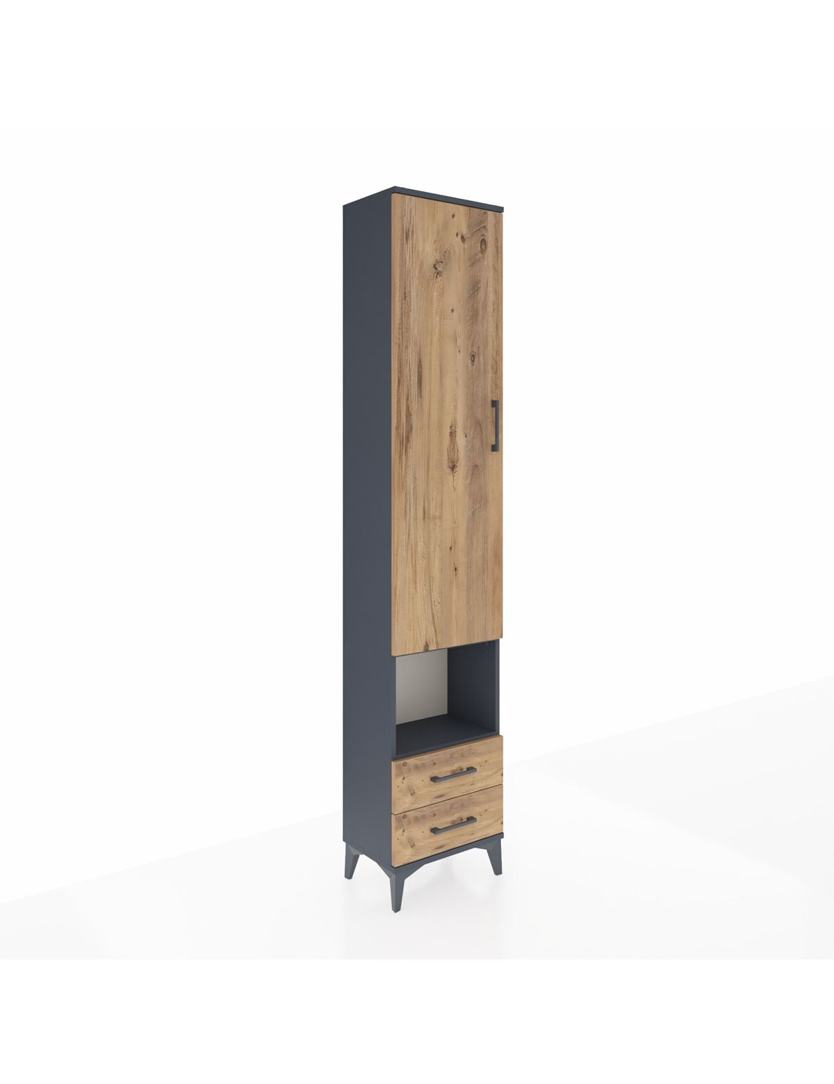 Arges Dolap 5 Raflı 2 Çekmeceli Tek Kapaklı 44x30x221 Antrasit-Çam