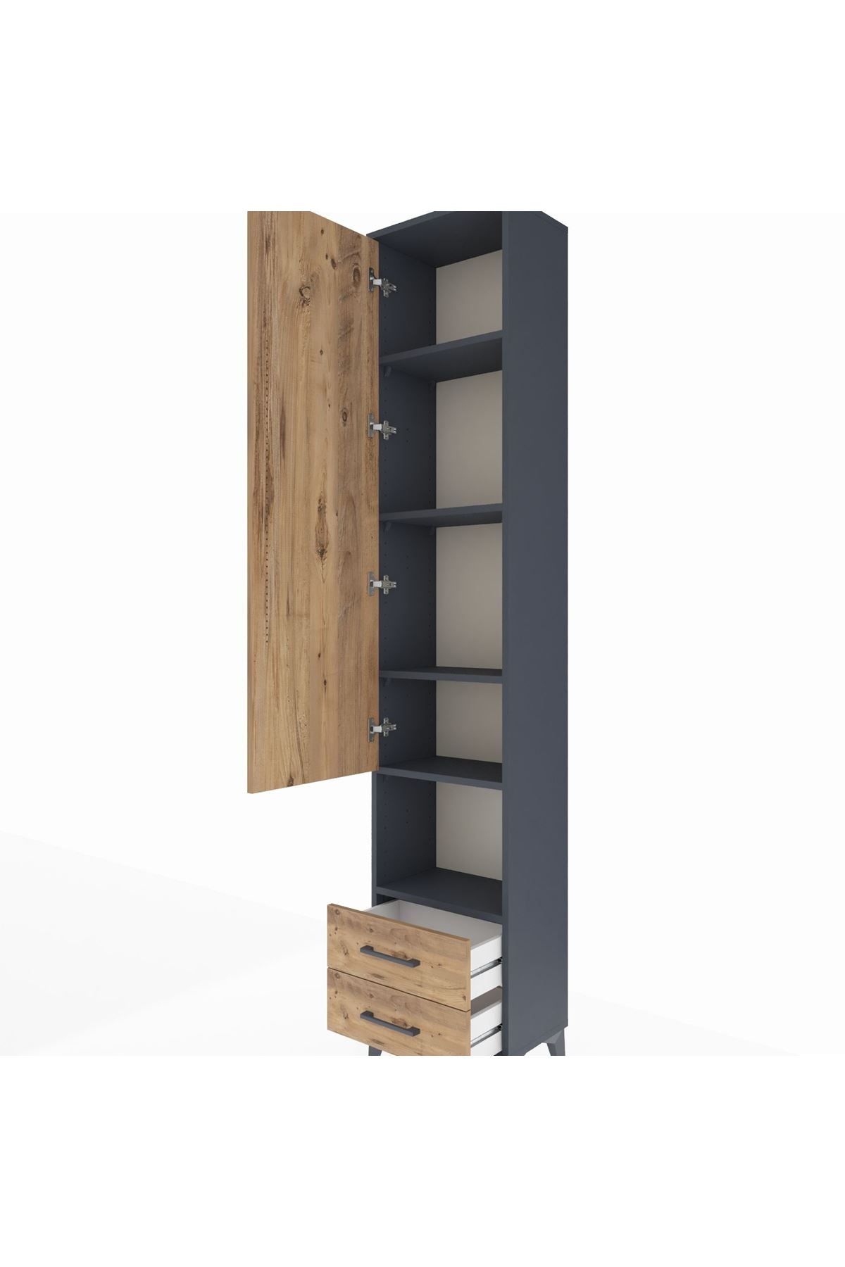 Arges Dolap 5 Raflı 2 Çekmeceli Tek Kapaklı 44x30x221 Antrasit-Çam