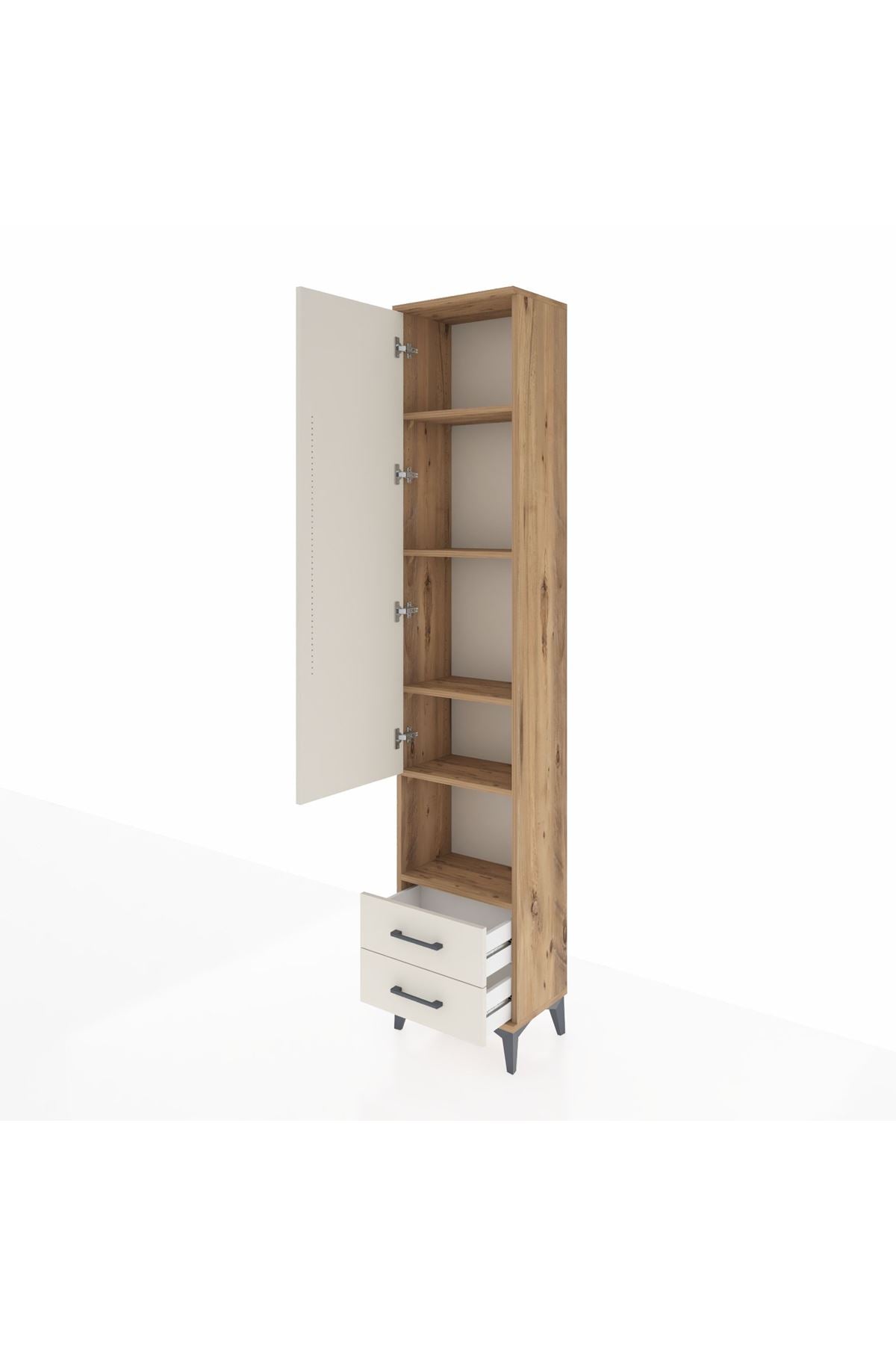 Arges Dolap 5 Raflı 2 Çekmeceli Tek Kapaklı 44x30x221 Çam-Aytaşı