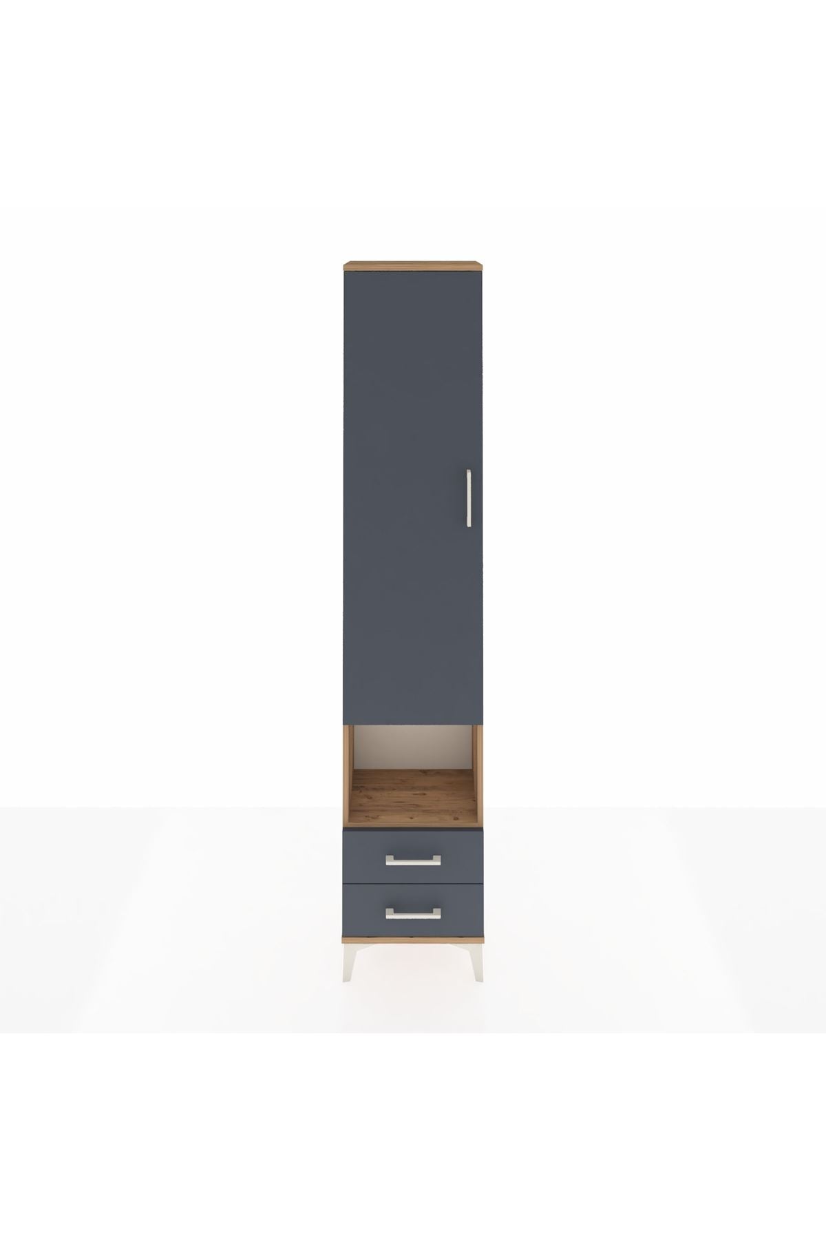 Arges Dolap 5 Raflı 2 Çekmeceli Tek Kapaklı 44x30x221 Çam-Antrasit