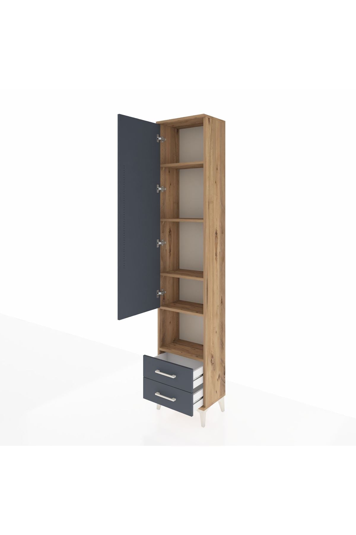 Arges Dolap 5 Raflı 2 Çekmeceli Tek Kapaklı 44x30x221 Çam-Antrasit