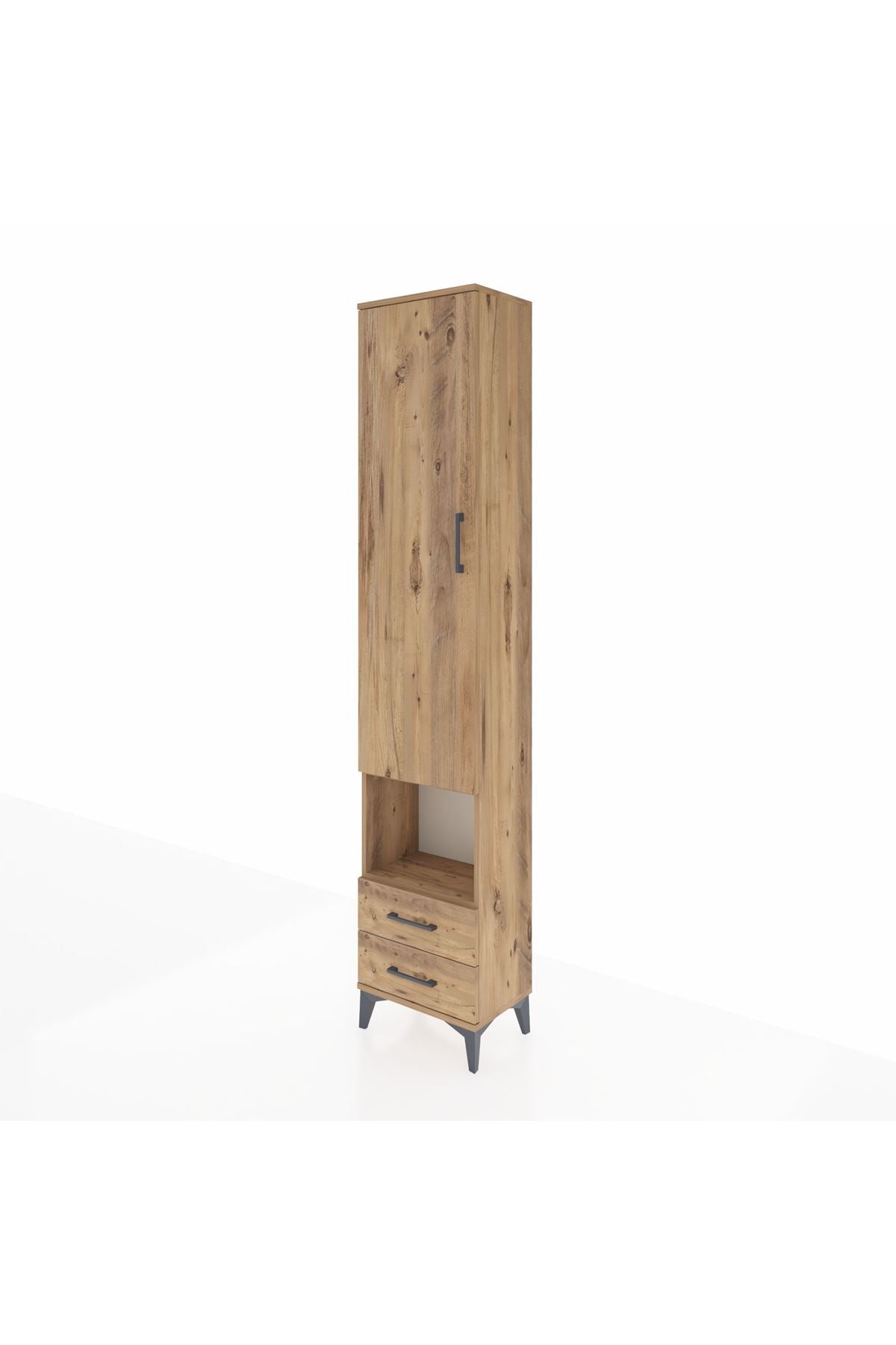 Arges Dolap 5 Raflı 2 Çekmeceli Tek Kapaklı 44x30x221 Çam-Çam