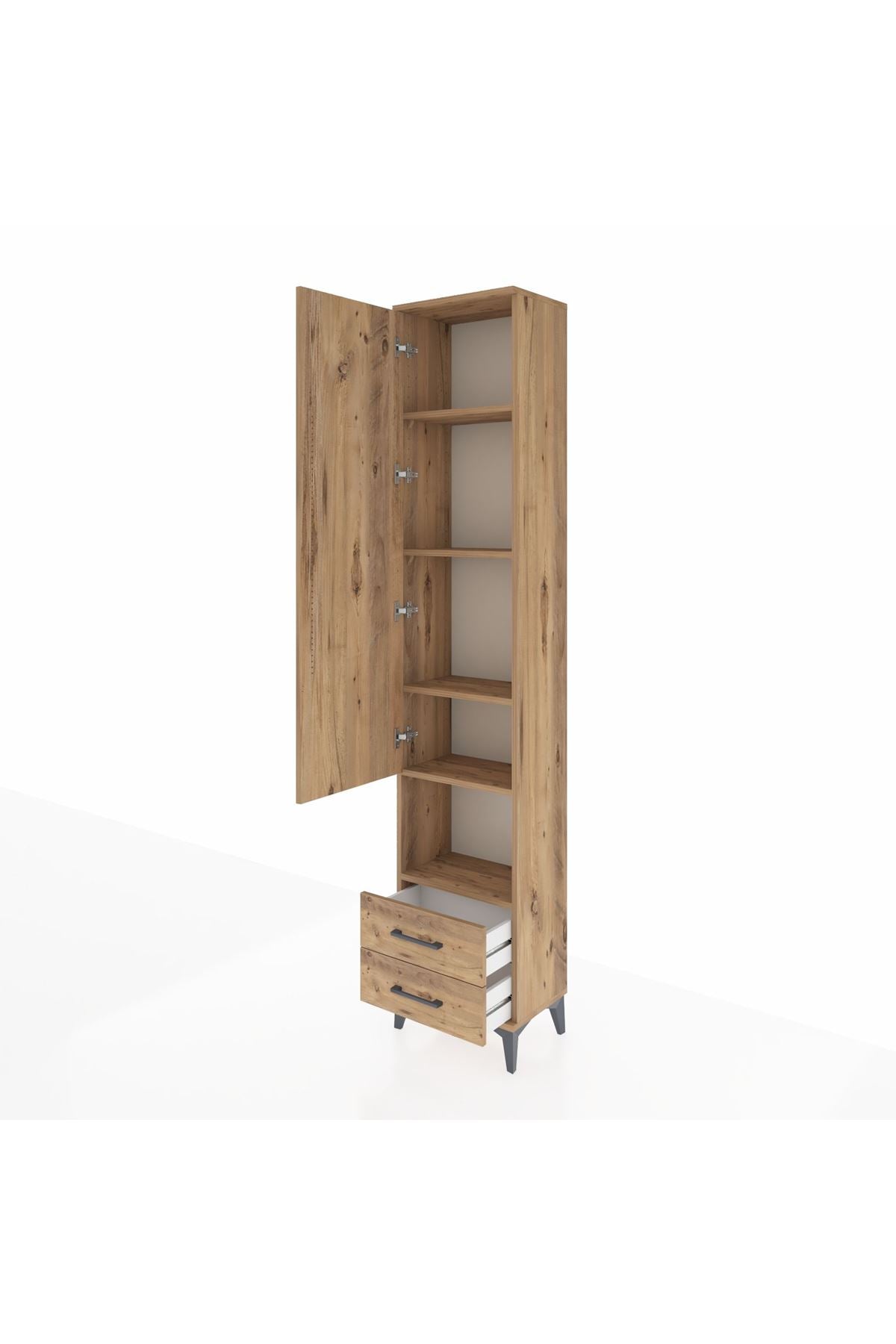 Arges Dolap 5 Raflı 2 Çekmeceli Tek Kapaklı 44x30x221 Çam-Çam